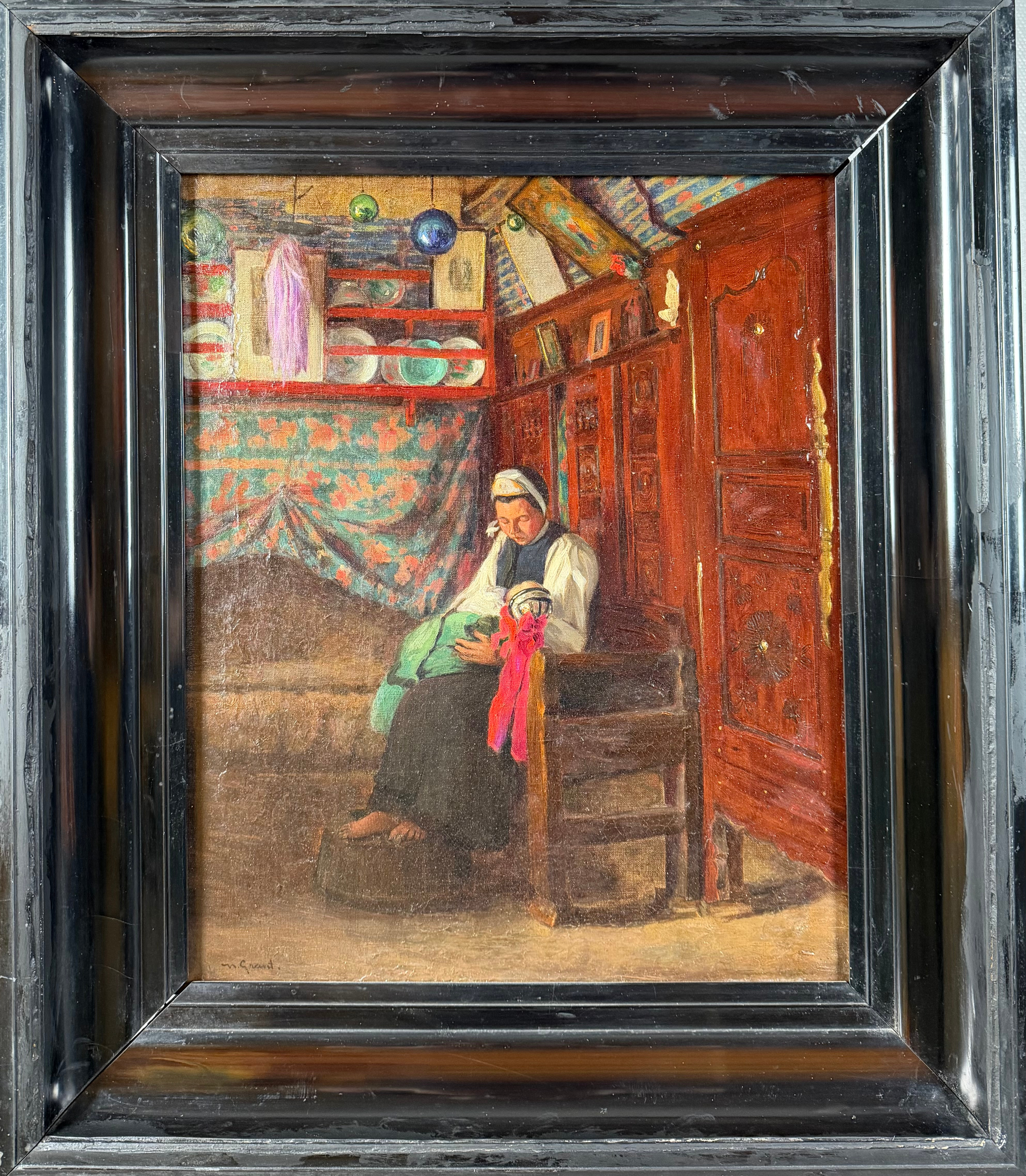 NICOLAE GRANT (Rumänien, 1868-1950). Interior in Bretania, olja på duk, signerad N Grant.