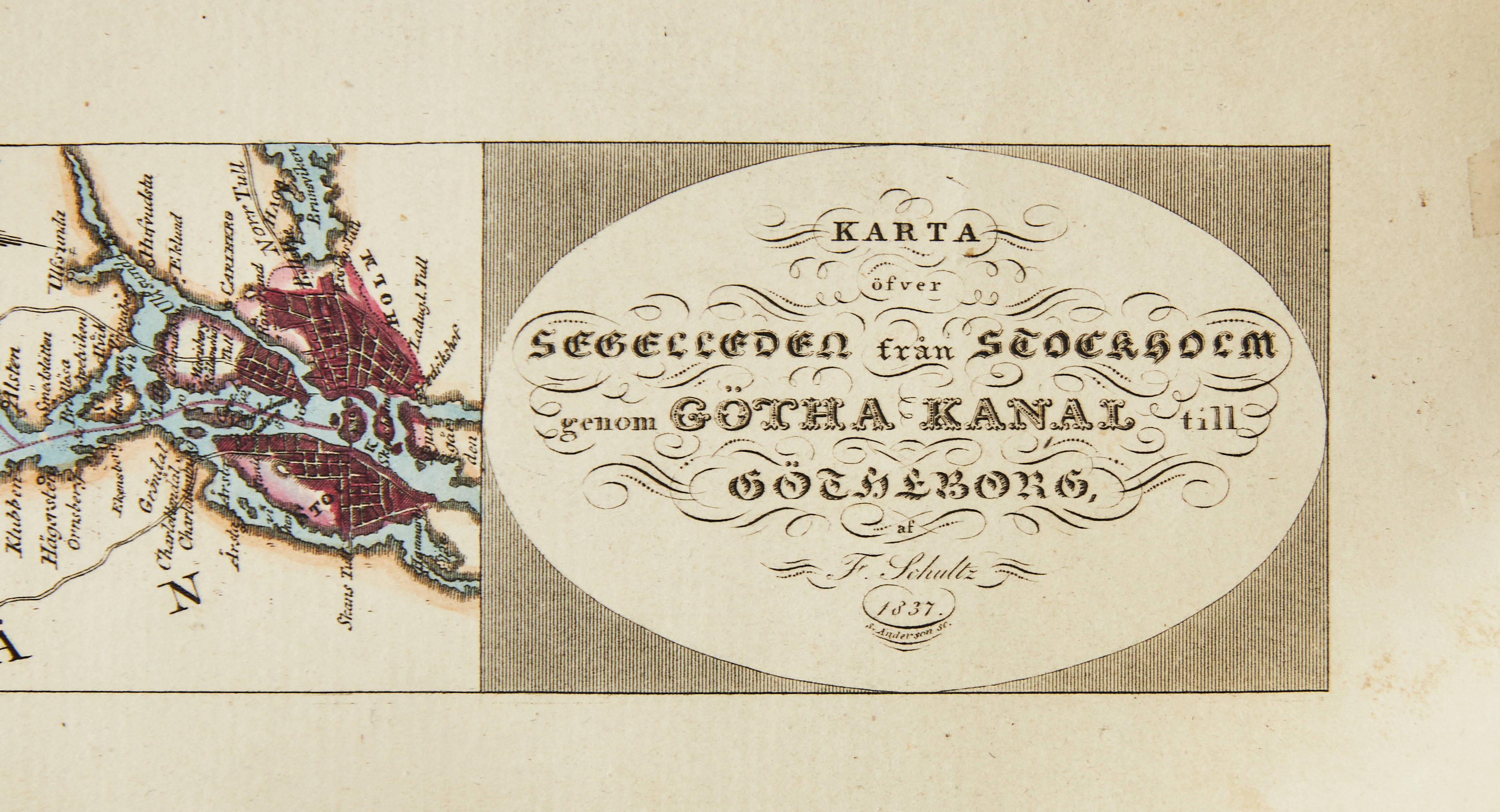 LÅNG KARTA ÖVER GÖTA KANAL AV SCHULZ, 1837.