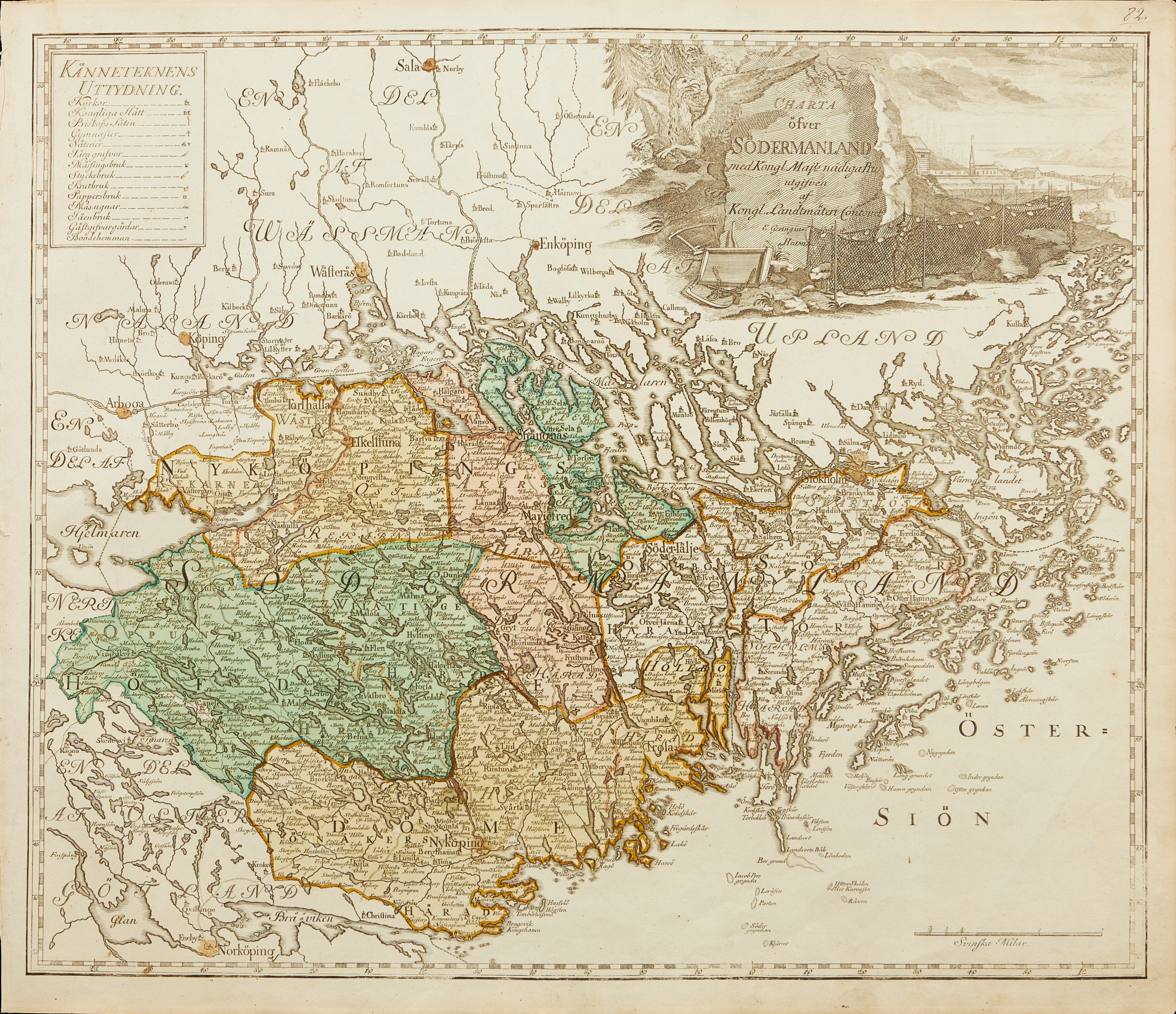 KARTA ÖVER SÖDERMANLAND, CA 1740-tal.