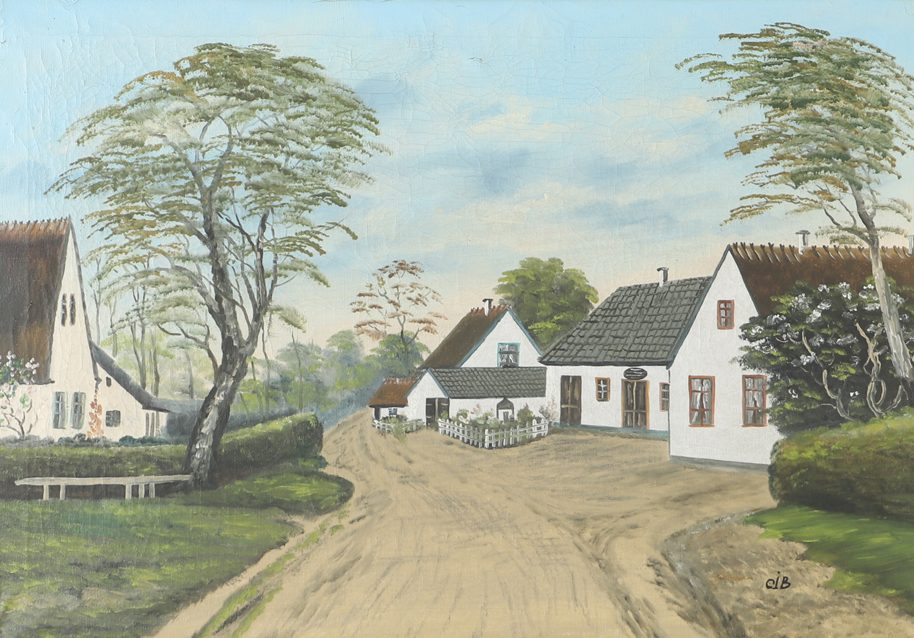 OIDENTIFIERAD KONSTNÄR. Gårdsmotiv, olja på duk, monogramsignerad.