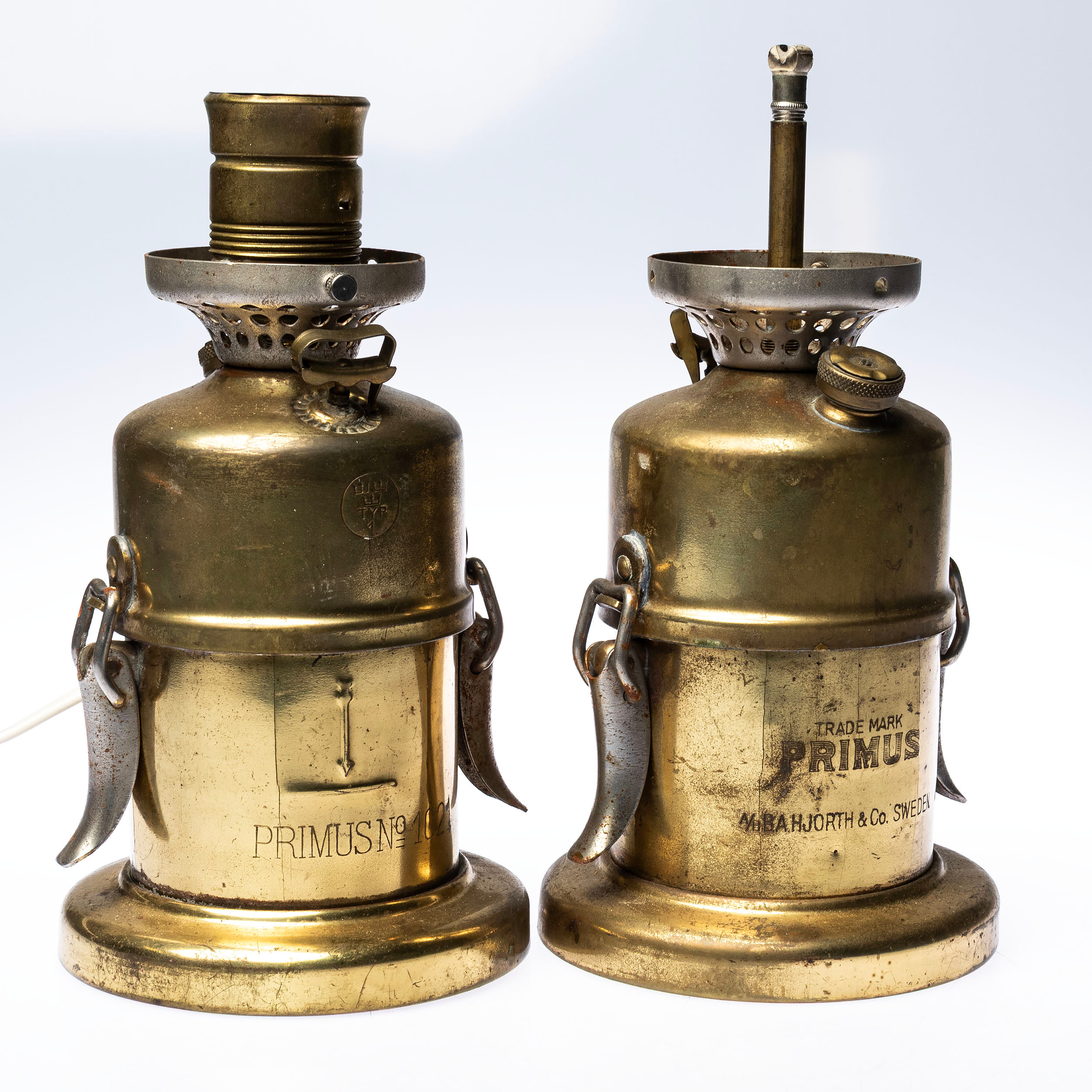 KARBIDLAMPOR, ett par, mässing, Primus no 1021.