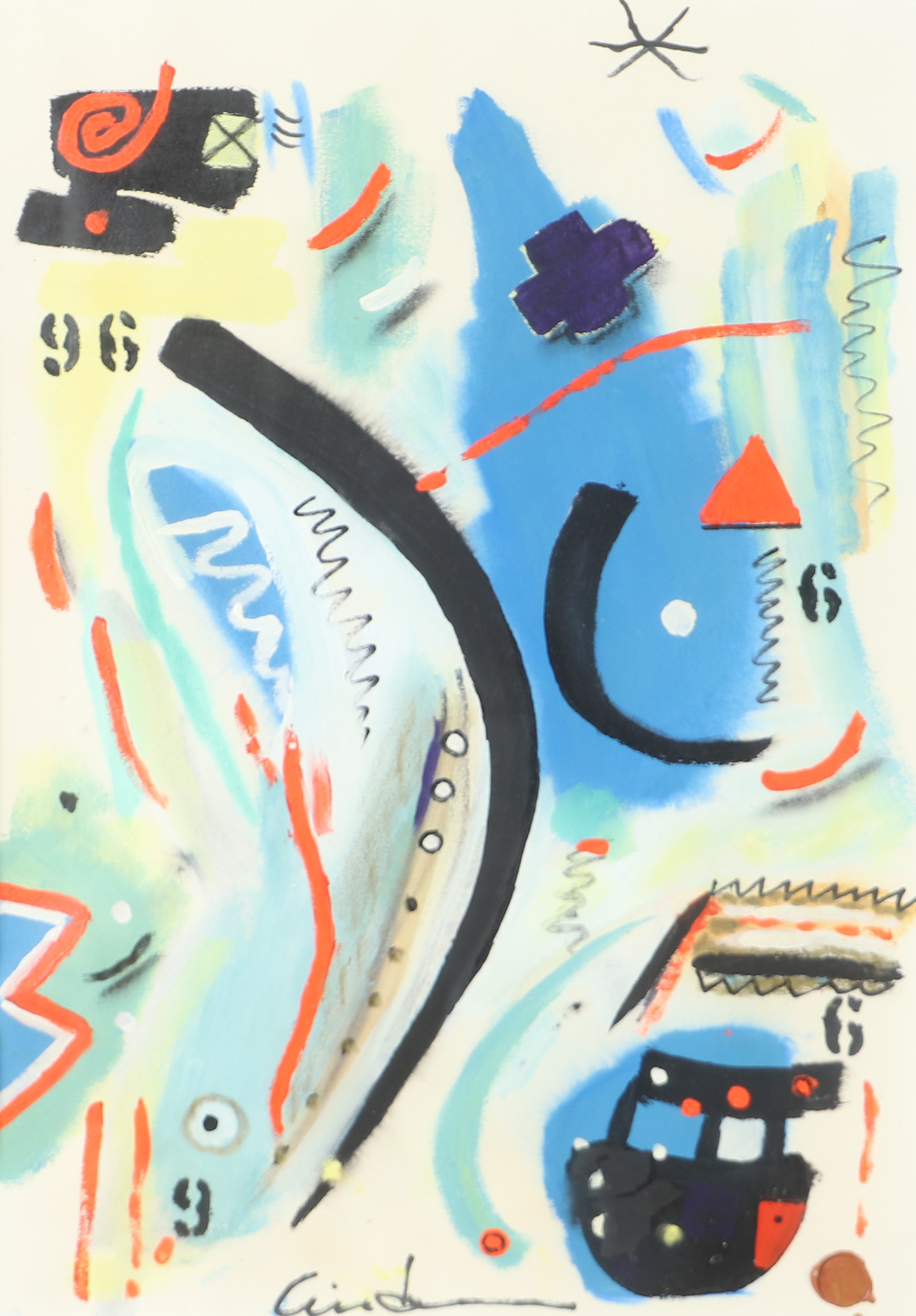 LARS LINDÉN. Komposition, grafiskt blad, signerad.