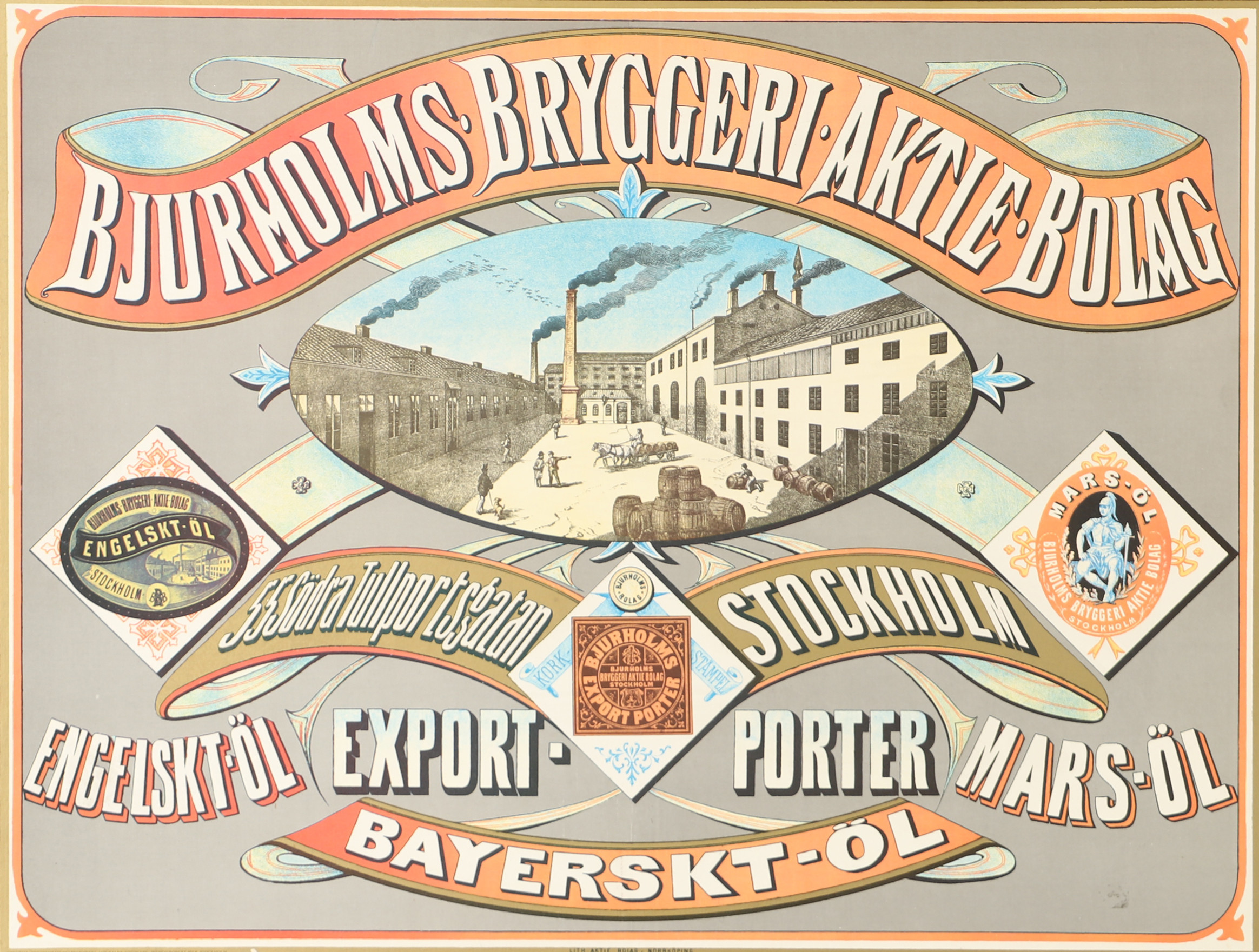 REKLAMAFFISCH, inramat tryck, Bjurholms Bryggeri.
