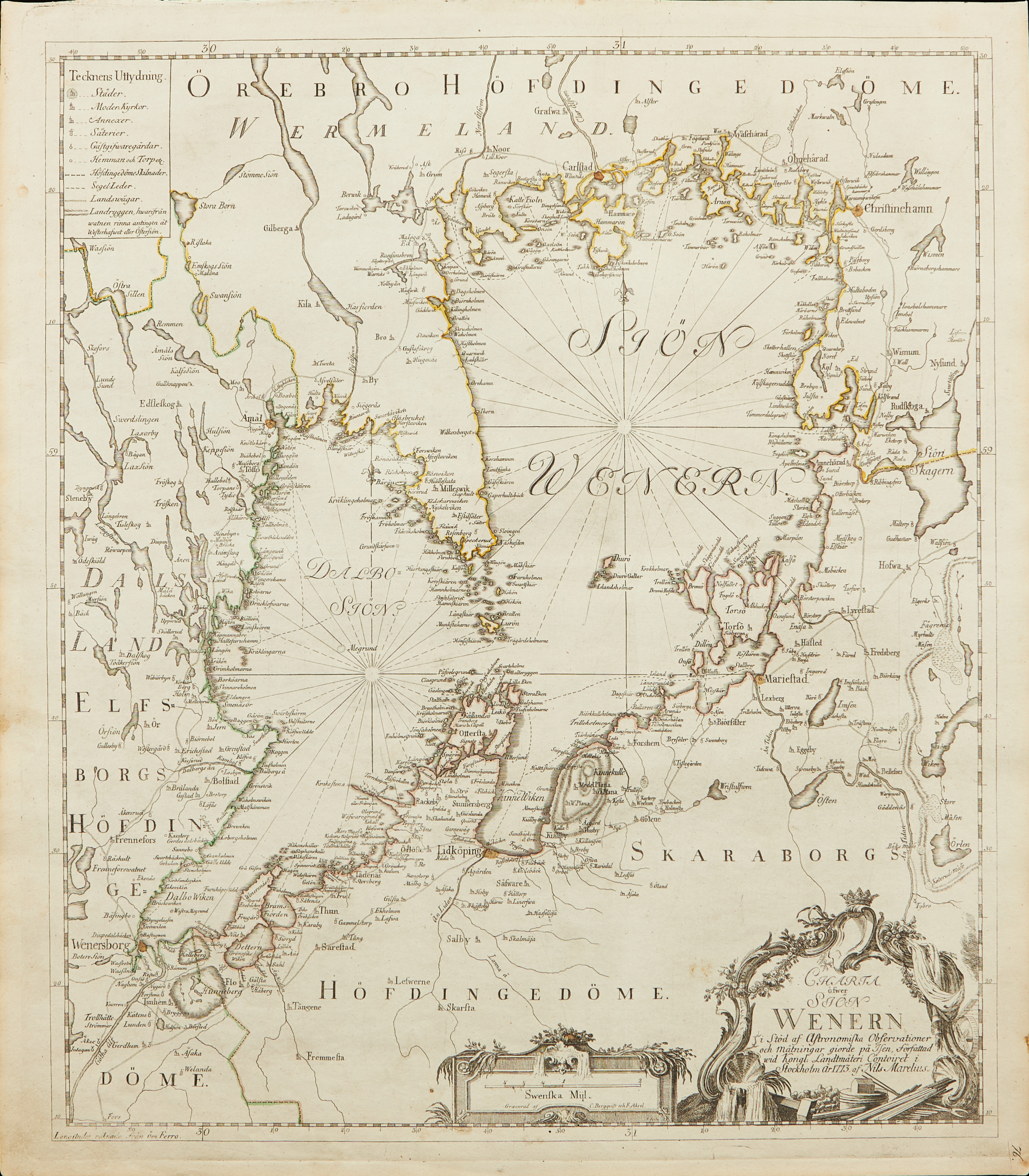 CHARTA ÖFVER SJÖN WENERN, MARELIUS, 1773.