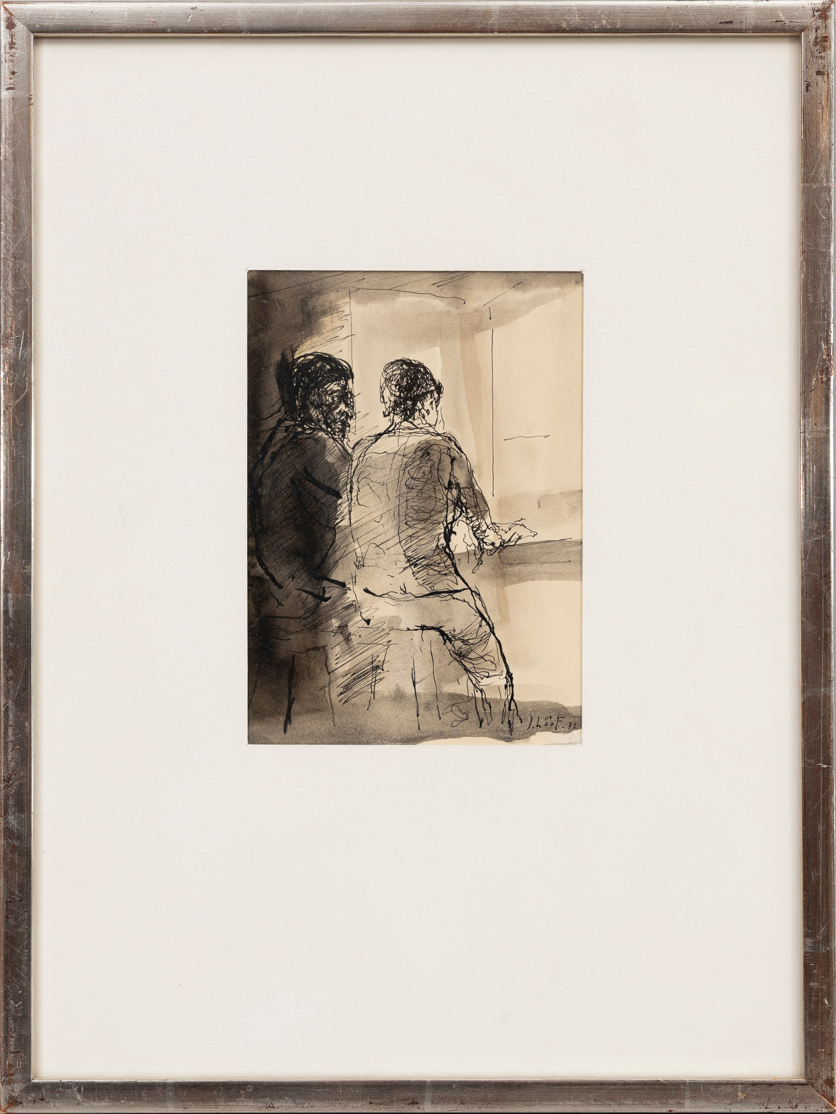 INGEMAR LÖÖF (1929-2007). Figurkomposition, blandteknik på papper, signerad, daterad 72.