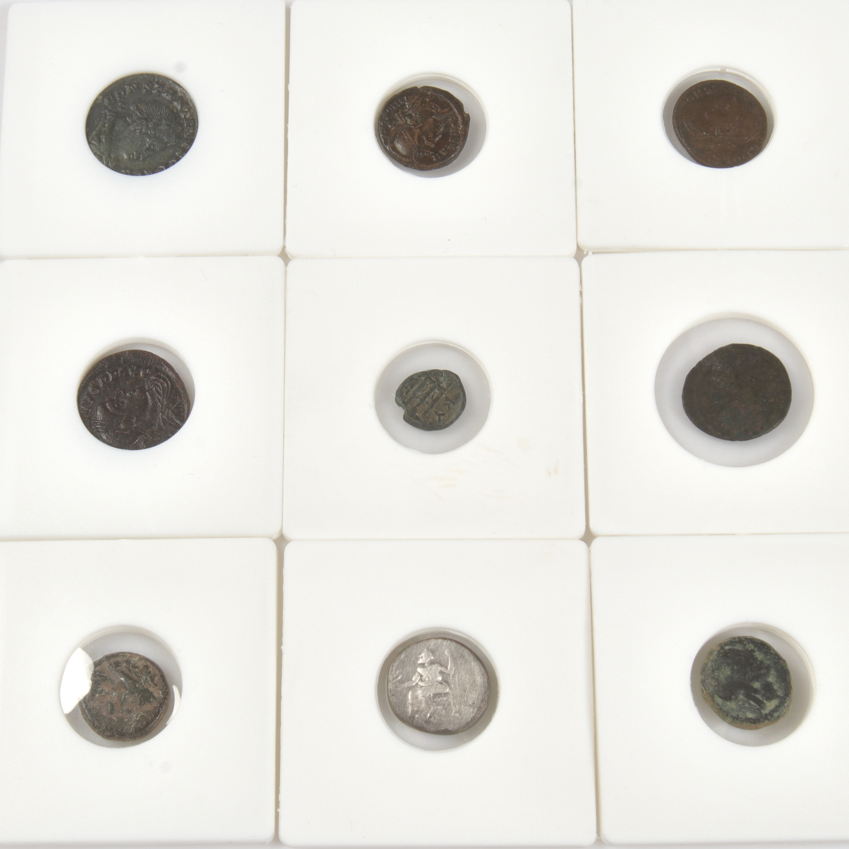 MYNT, 9 st, silver & brons, romerska, bl.a. Constantine I, 272-337 e.Kr.