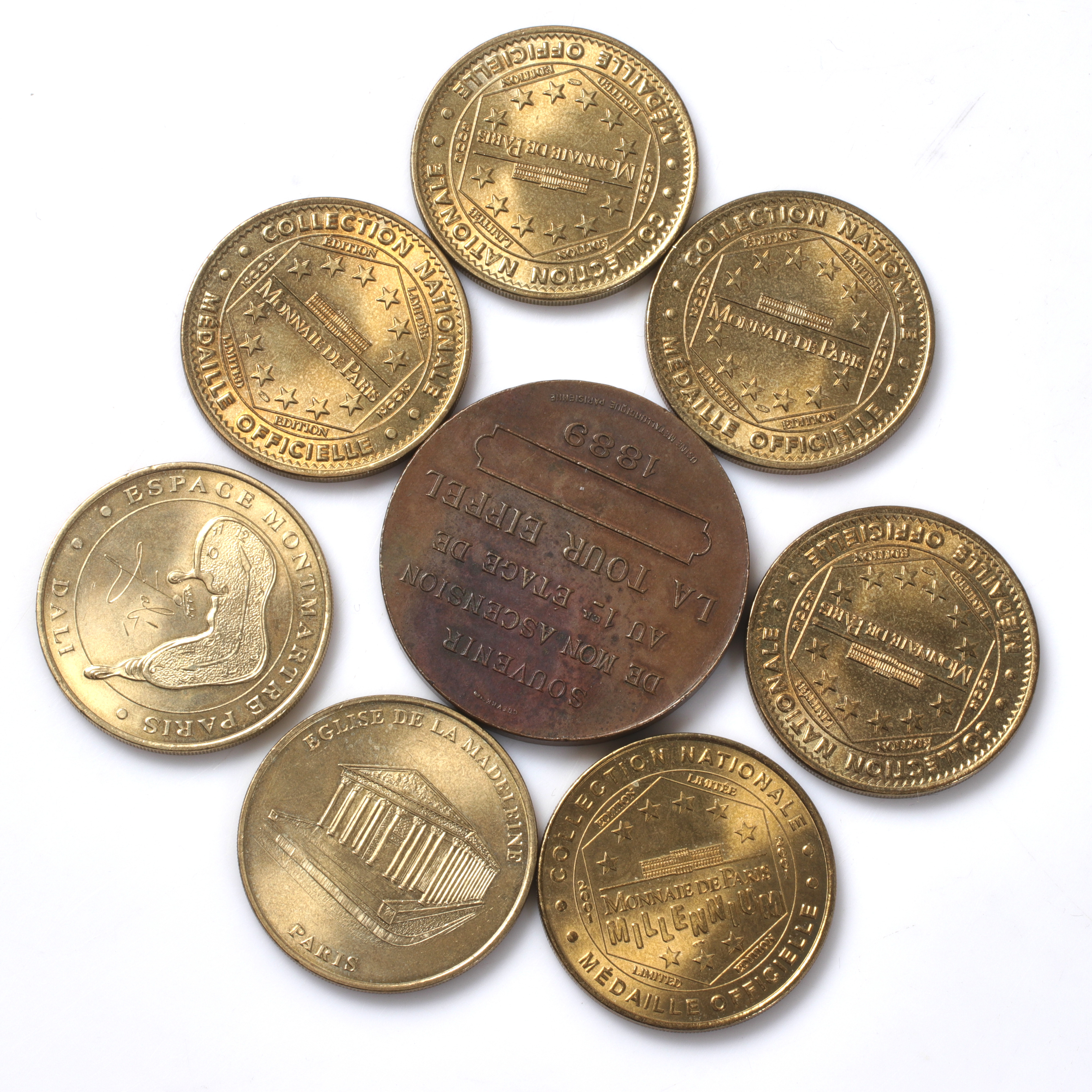 MEDALJER, 8 st, Frankrike, bl.a. Eiffeltornet 1889.