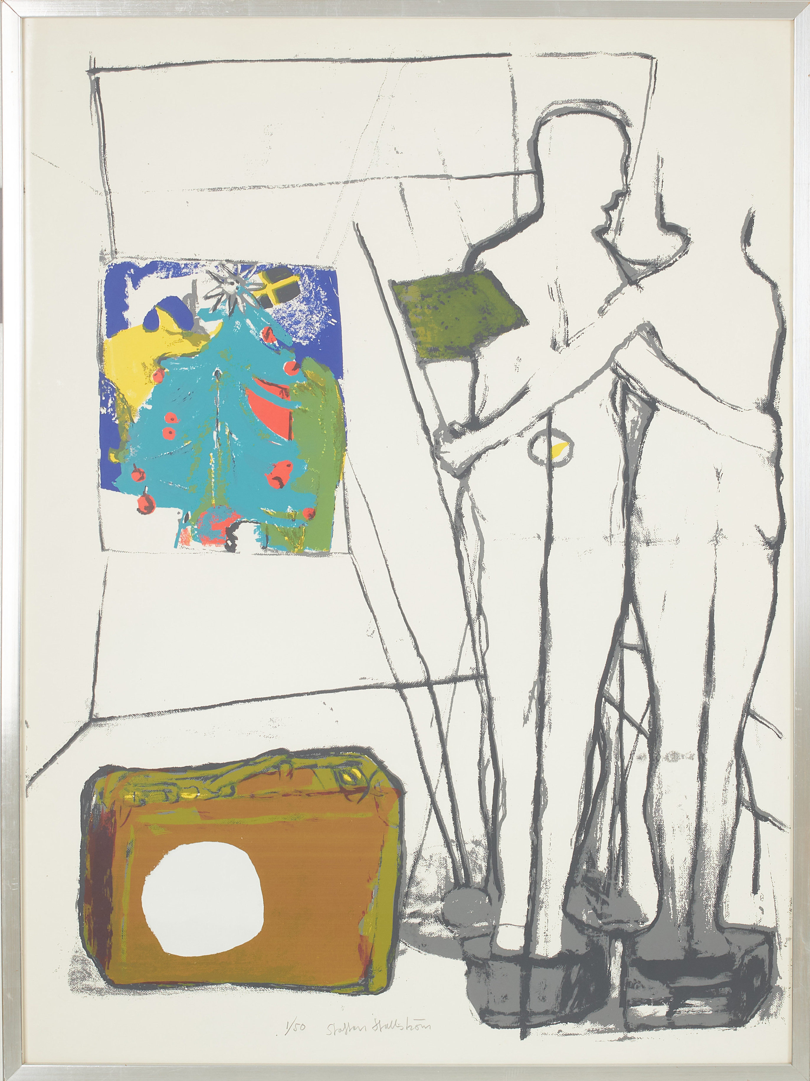STAFFAN HALLSTRÖM. Figurkomposition, färglitografi, signerad, numrerad 1/50.