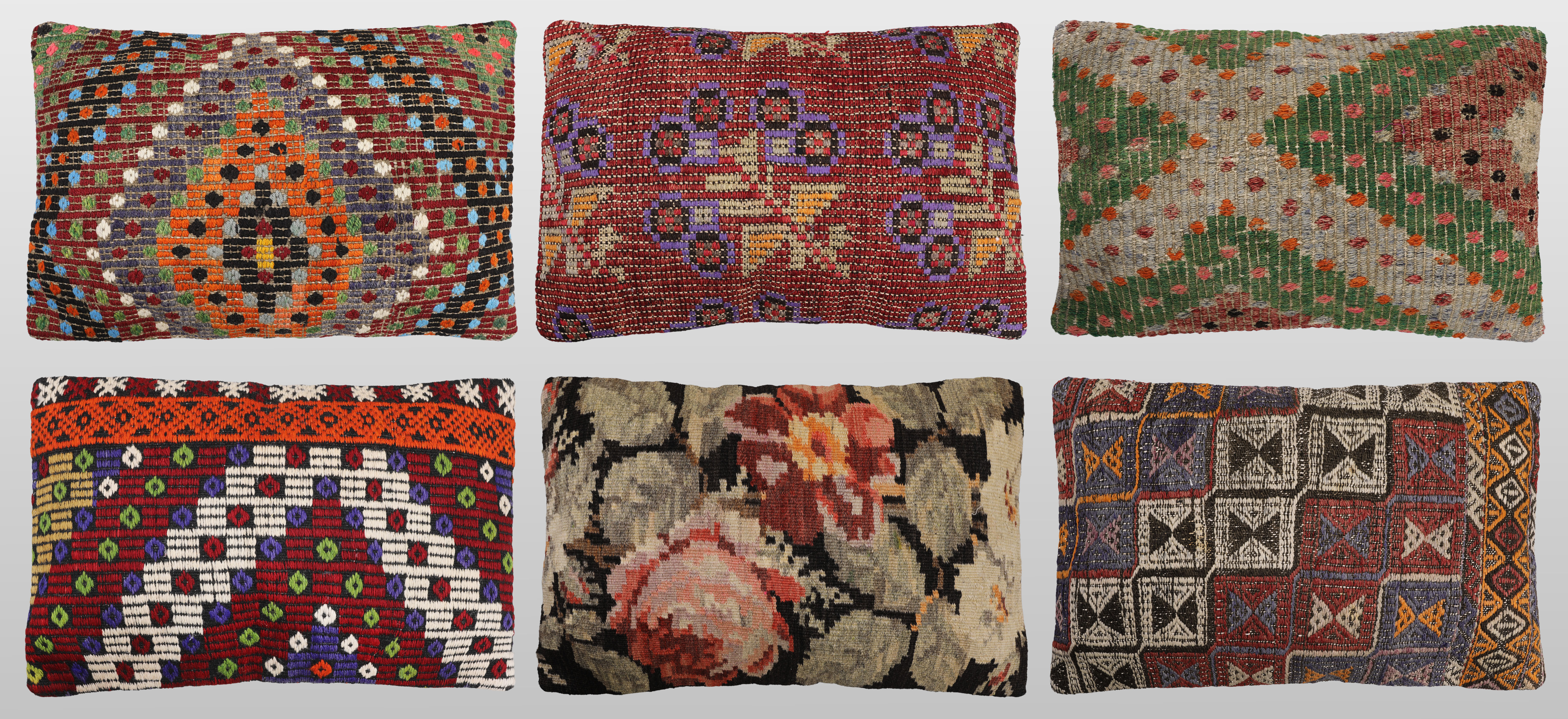 ORIENTMATTA. Parti Kuddfodral 6st, anatoliska Kelim fragment, 60 x 40 cm.