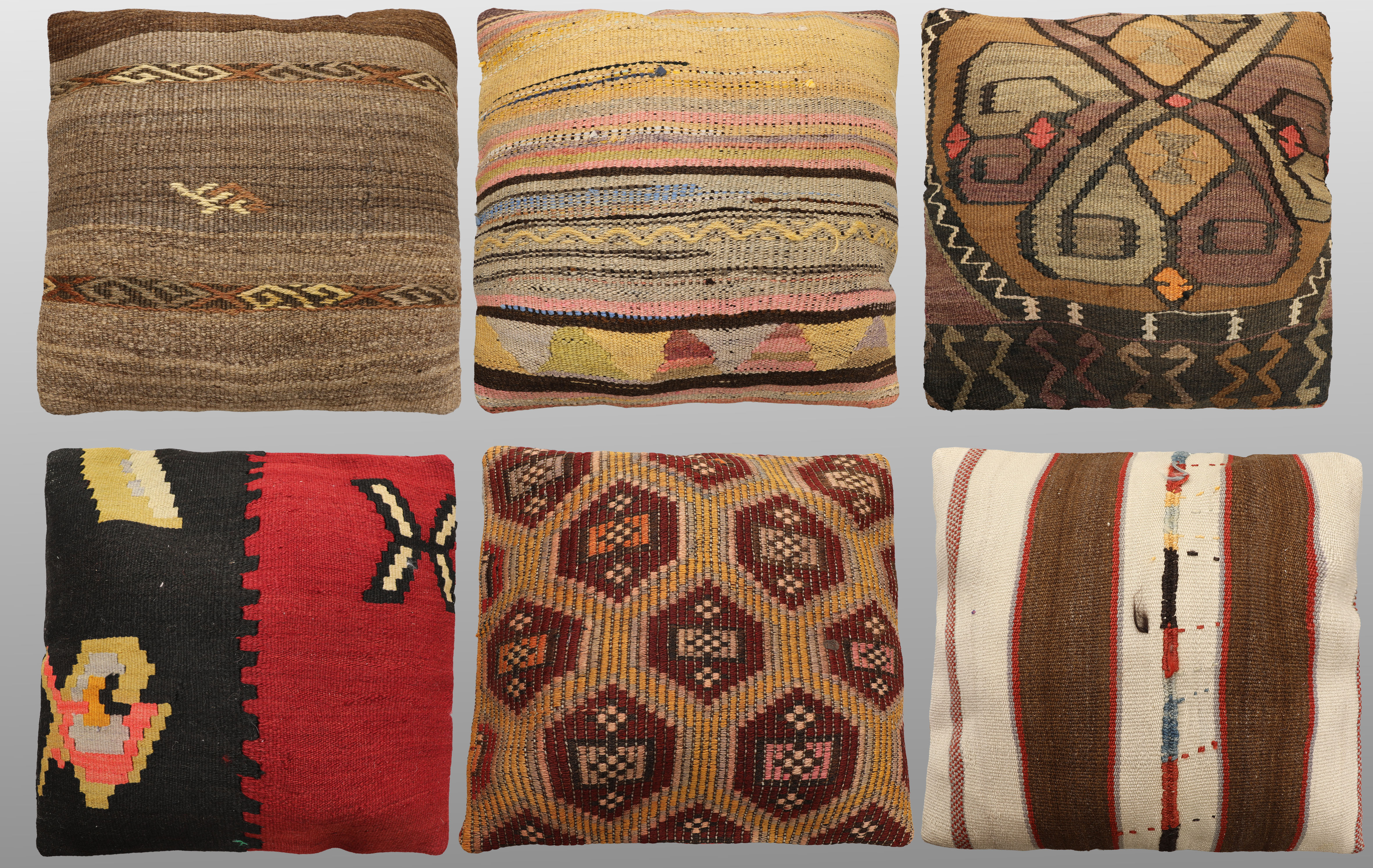 ORIENTMATTA. Parti Kuddfodral 6st, anatoliska Kelim fragment, 50 x 50 cm.