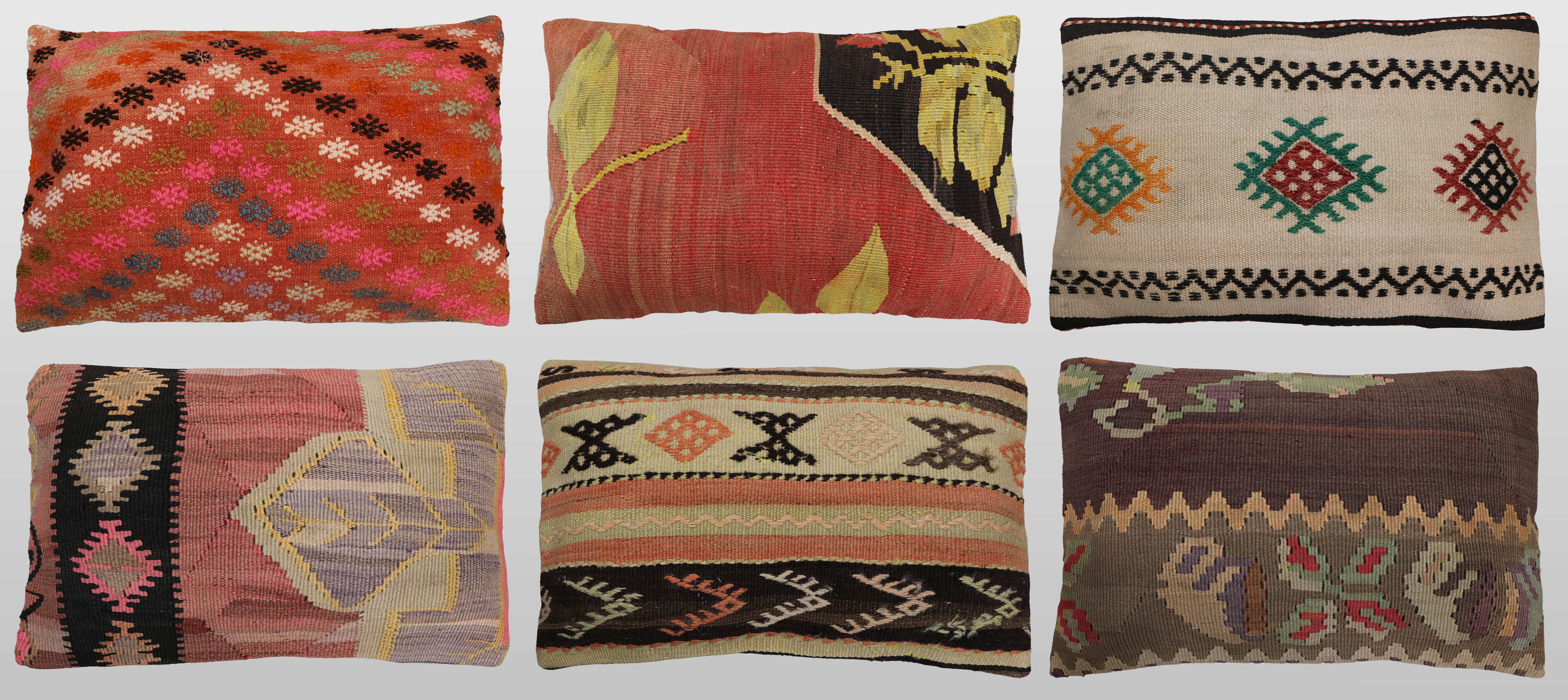 ORIENTMATTA. Parti Kuddfodral 6st, anatoliska Kelim fragment, 60 x 40 cm.