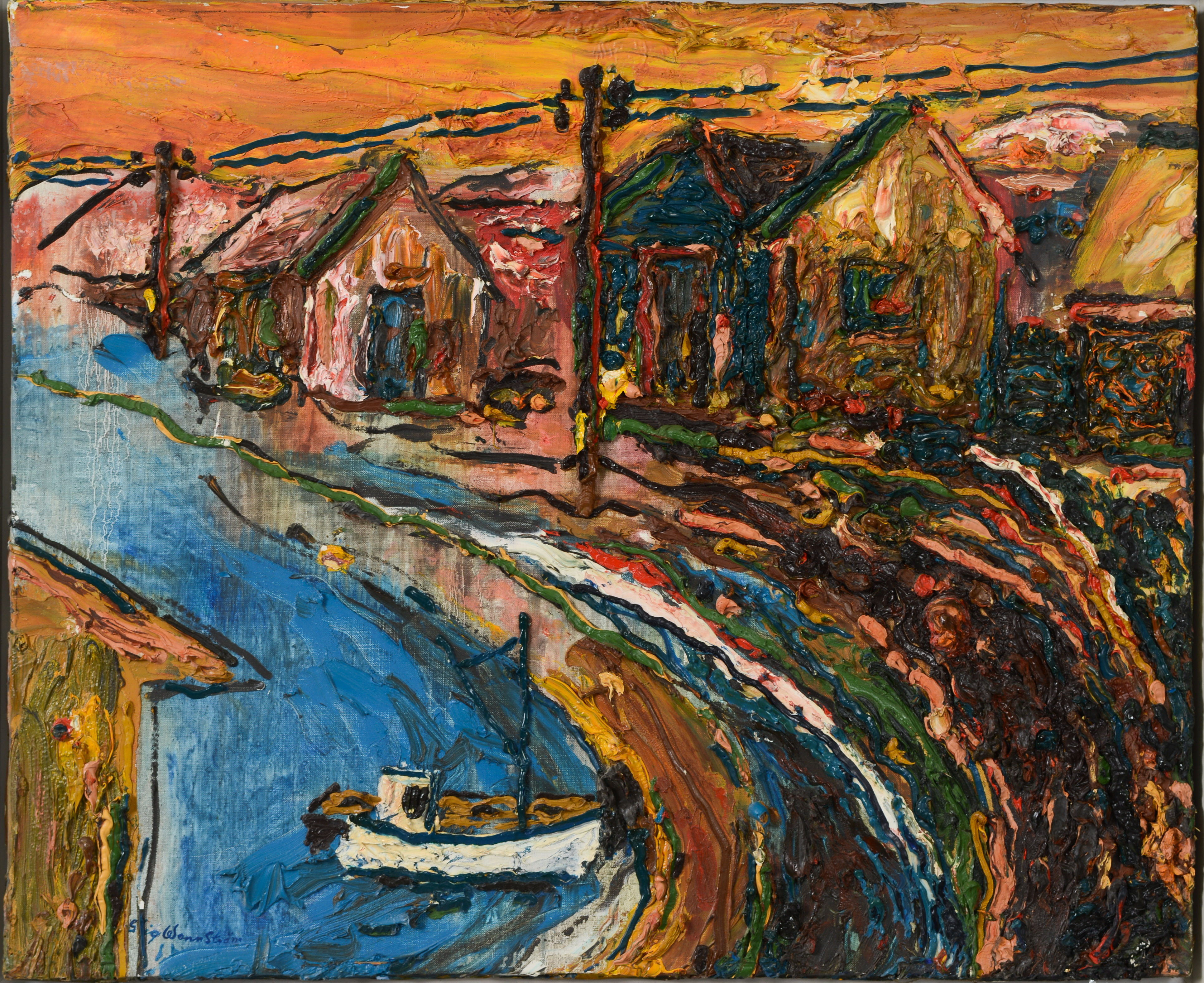 STIG  WENNSTRÖM. Kompositon, olja på duk, signerad.