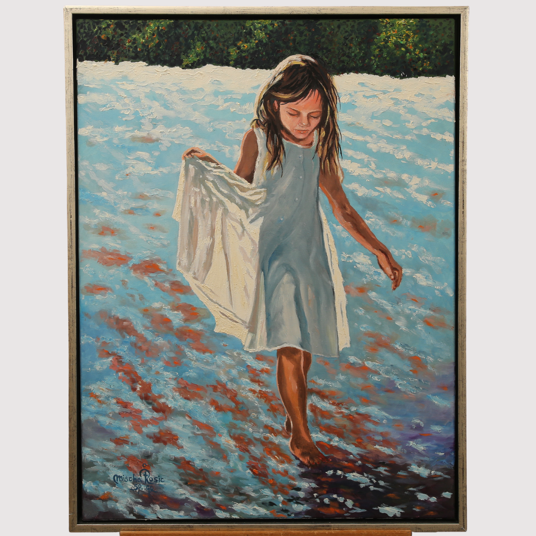 MISCHA ROSIC. Olja på duk, flickan i vattnet, signerad.