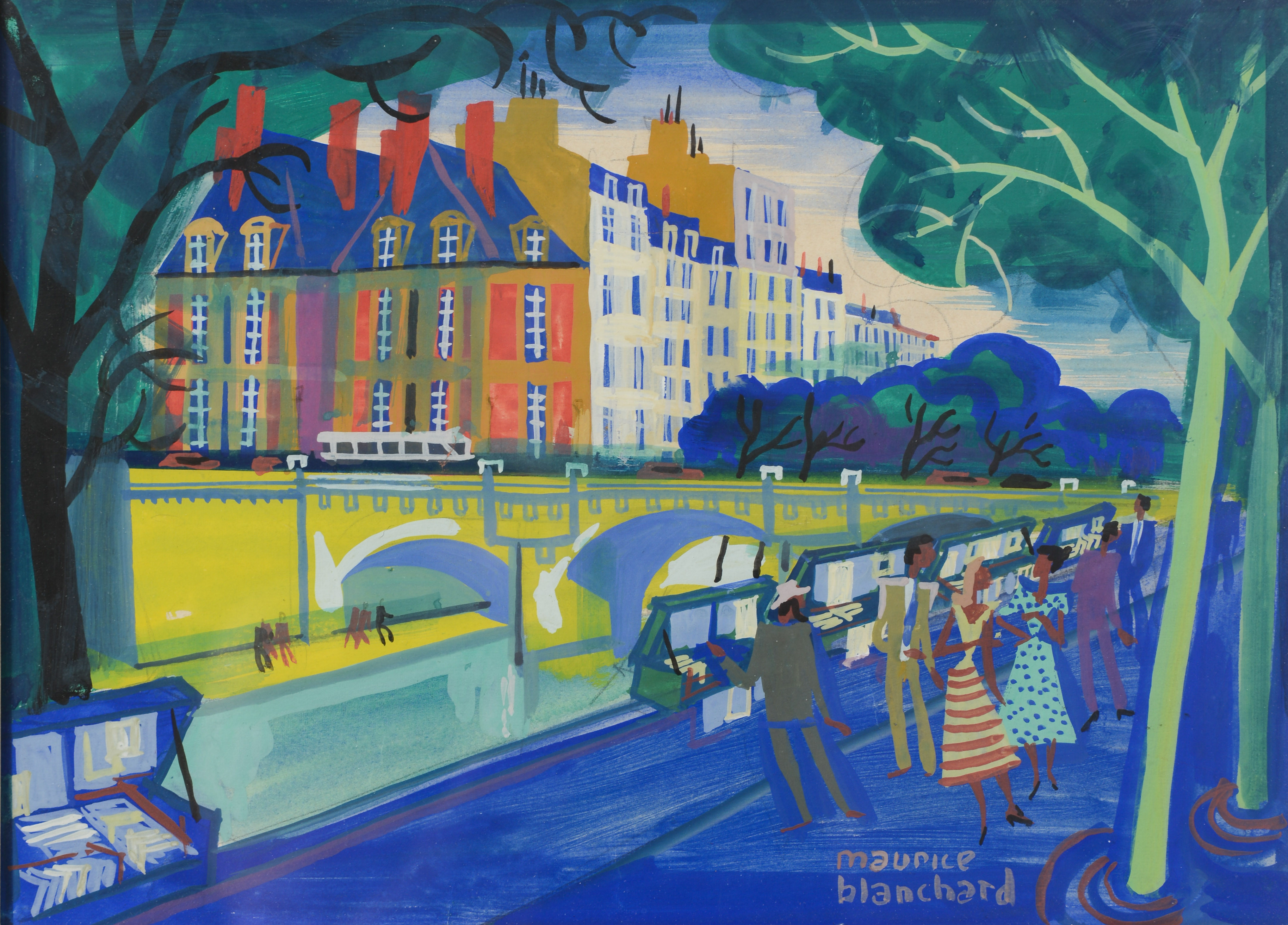 MAURICE BLANCHARD. Le Point Neuf, Paris, gouache, signerad.