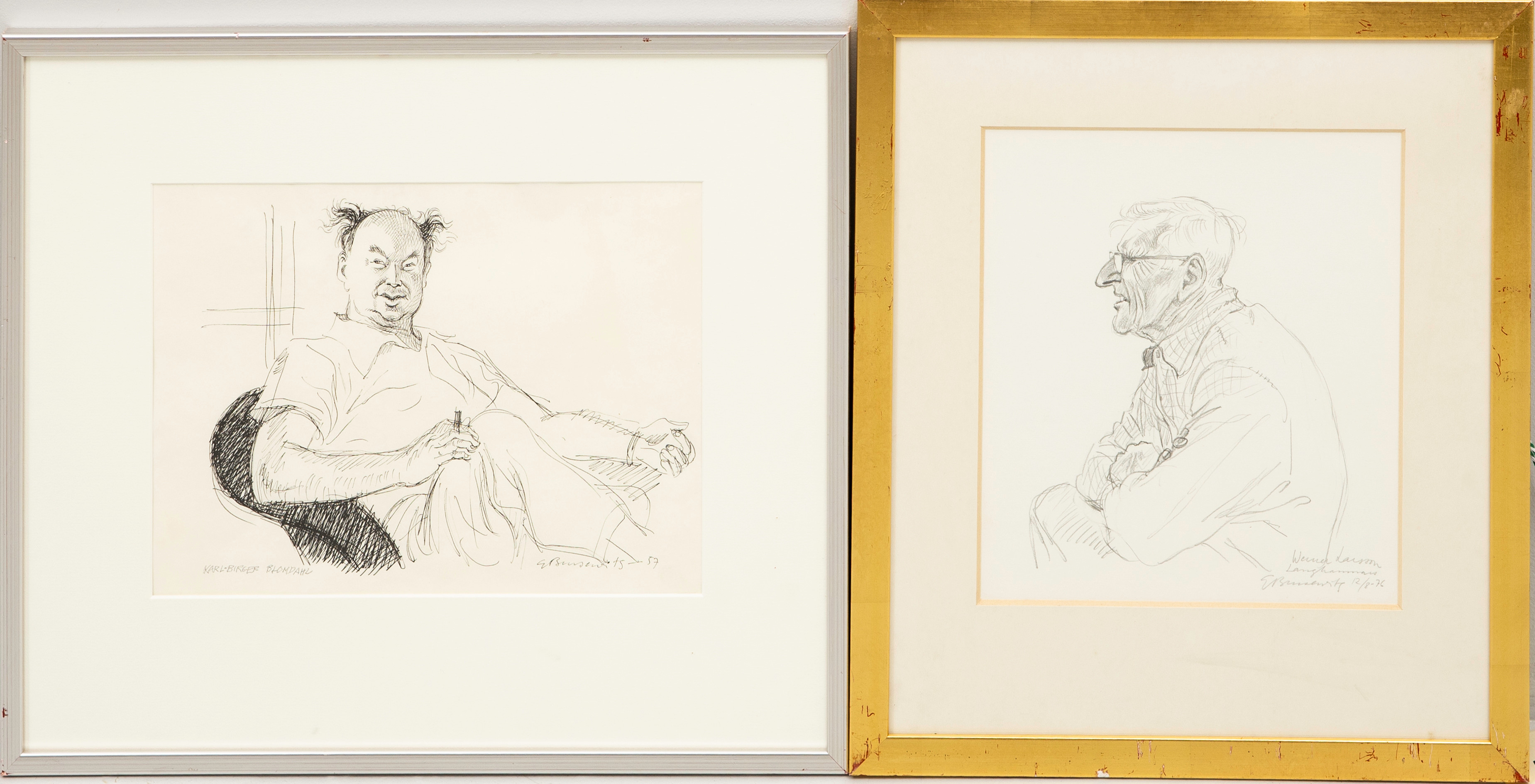 GUNNAR BRUSEWITZ. 2 st porträtt, tusch respektive blyerts på papper, signerade, daterade -57 - 76.