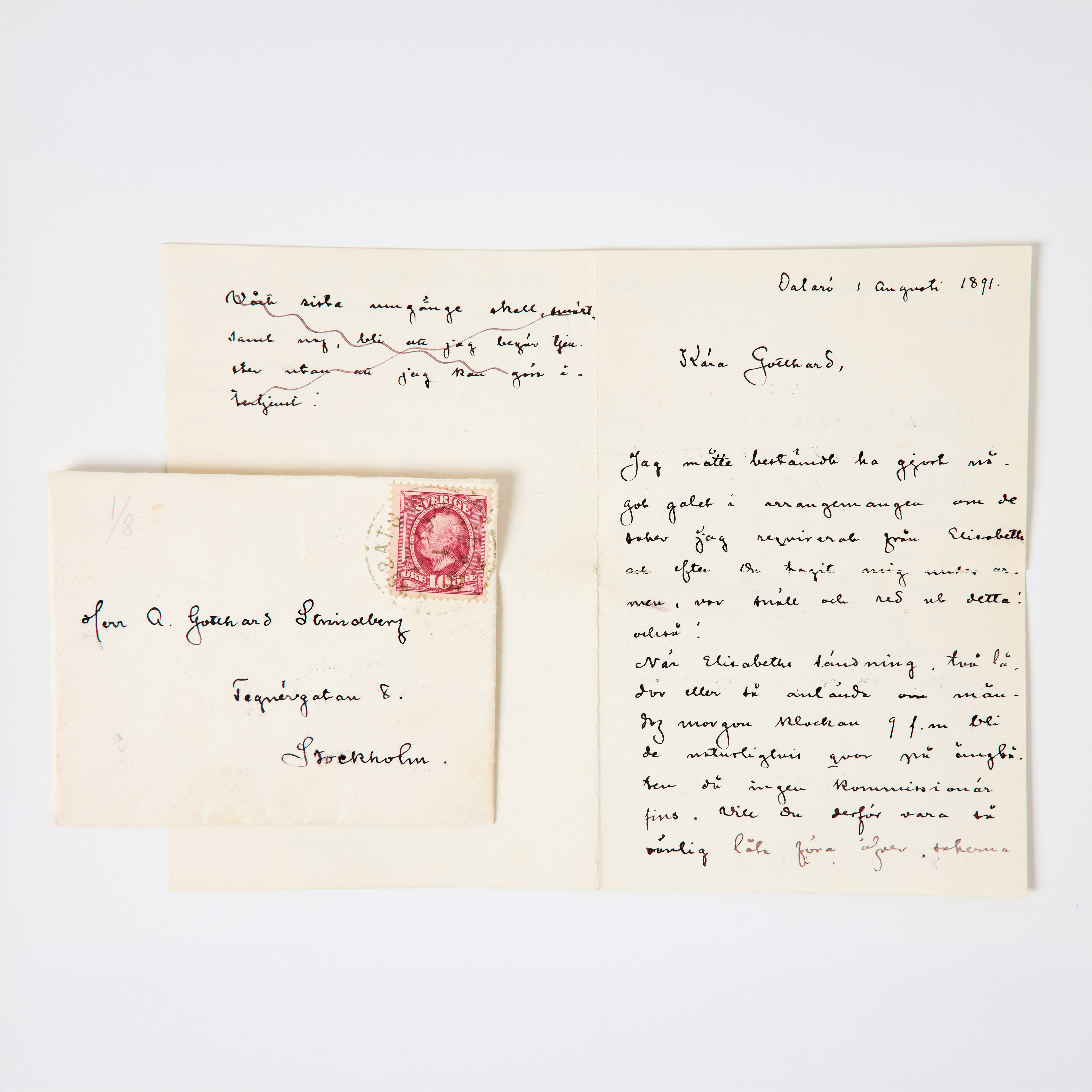 AUGUST STRINDBERG, BREV TILL KUSIN GOTTHARD, Dalarö 1891.
