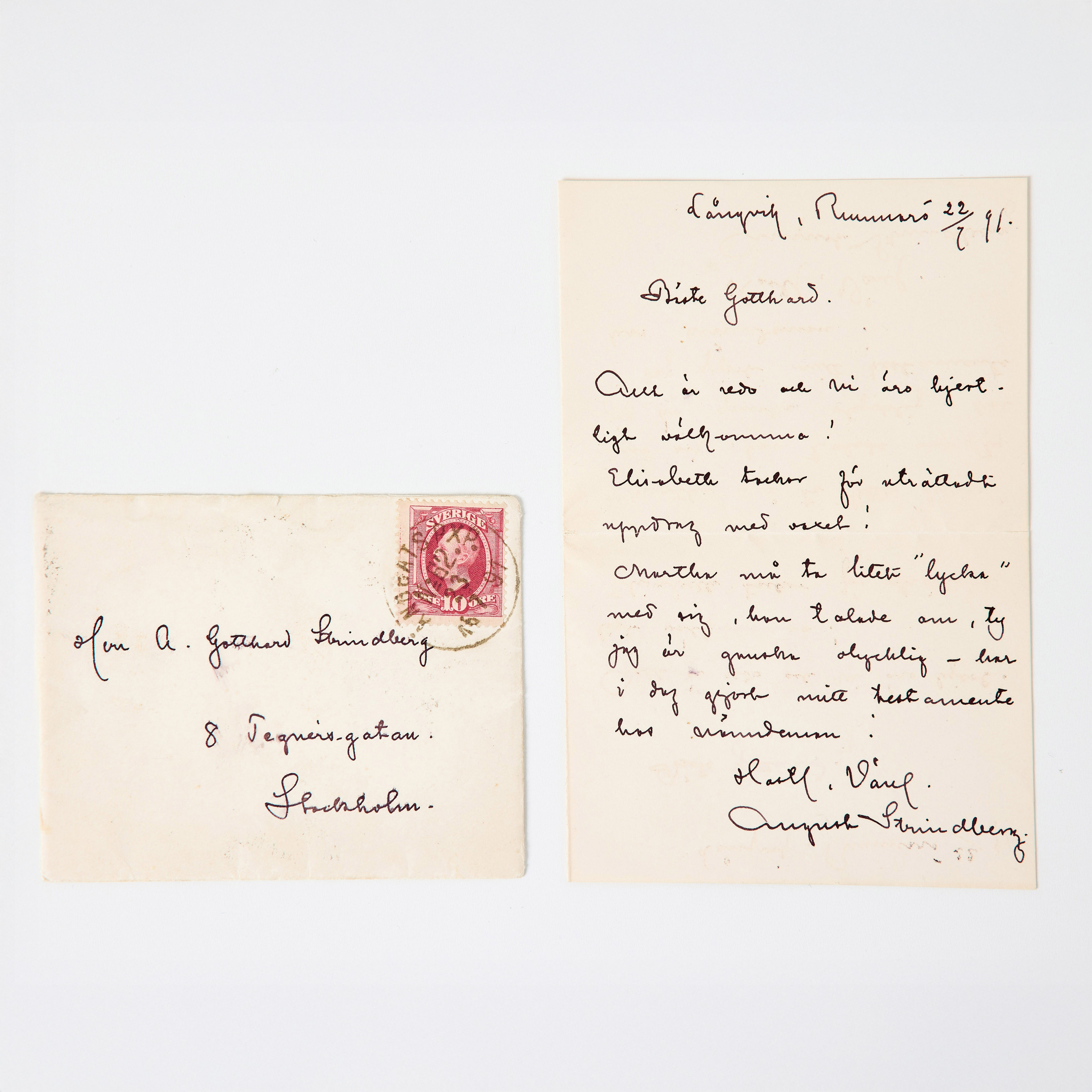 STRINDBERG, BREV TILL GOTTHARD STRINDBERG, Runmarö 1891.