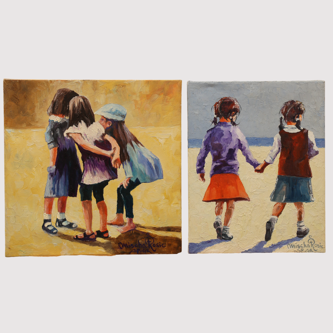 MISCHA ROSIC. Olja på duk, lekande barn, 2st, signerade.