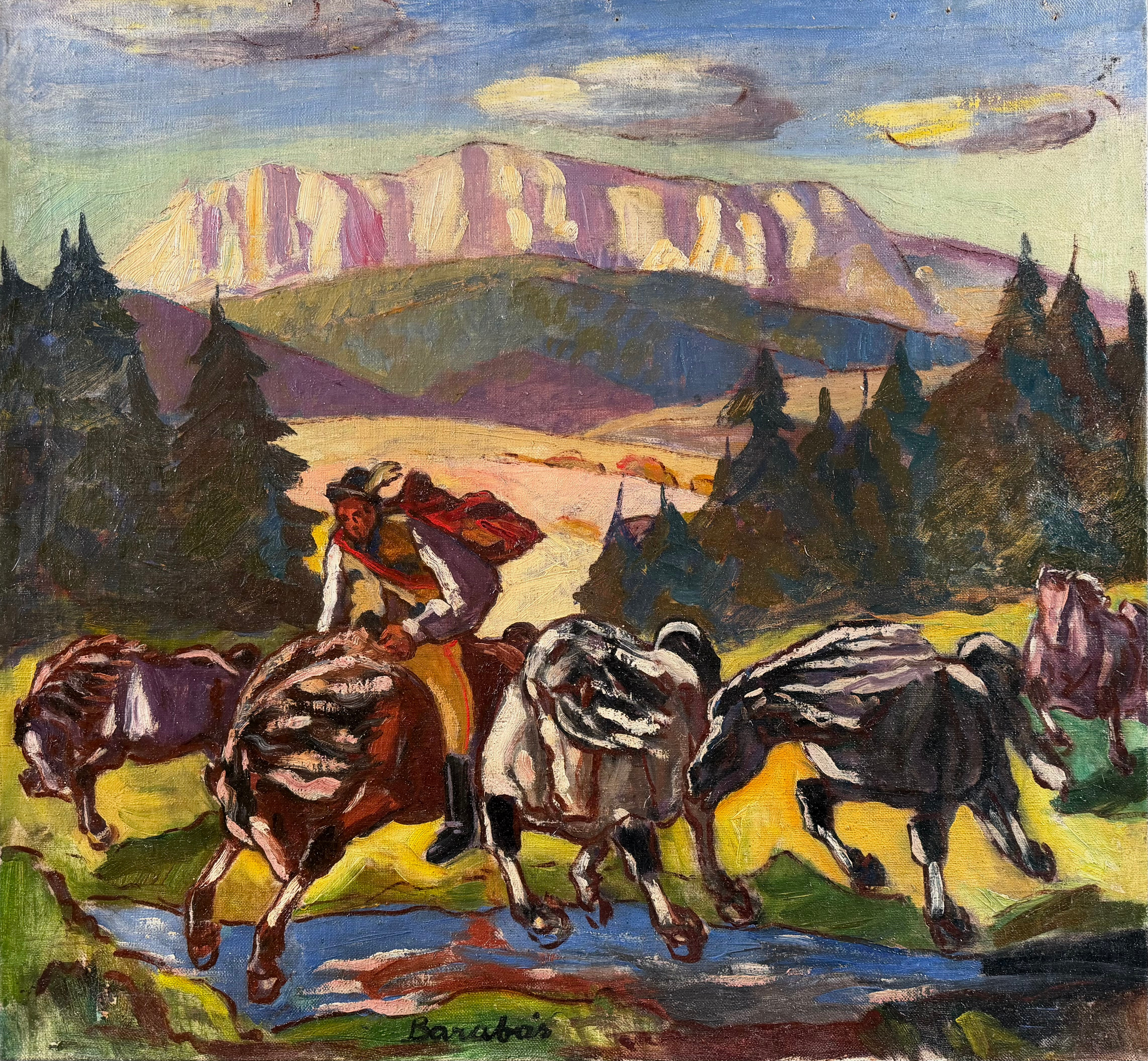 MÁRTON BARABÁS (UNGERN, 1893-1974). Skyndsam ritt, olja på duk, signerad Barnabás.