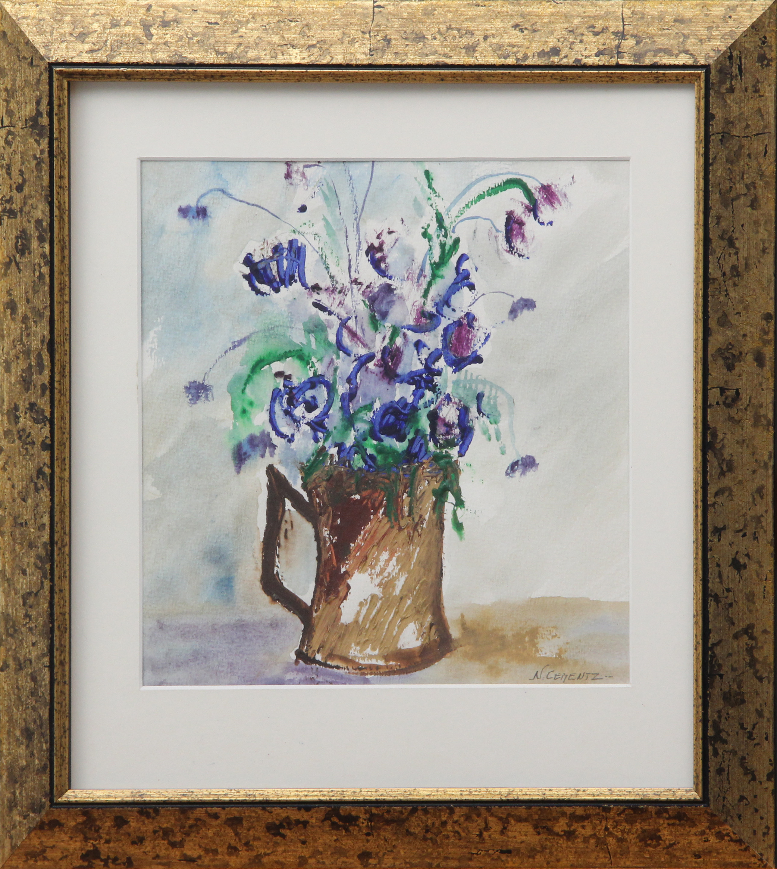 NILS CEMENTZ. AKVARELL/GOUACHE, på papper, signerad.