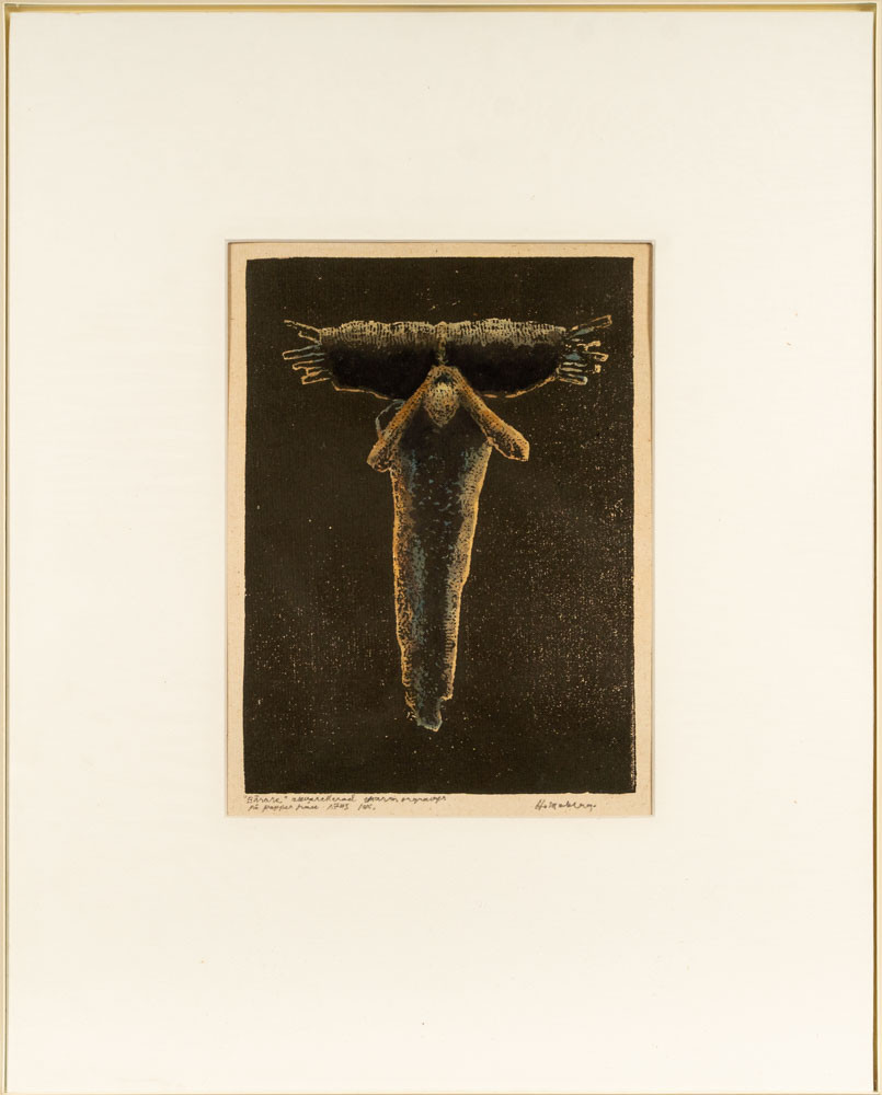 OIDENTIFIERAD KONSTNÄR. Färglitografi."Bärare" Signerad.