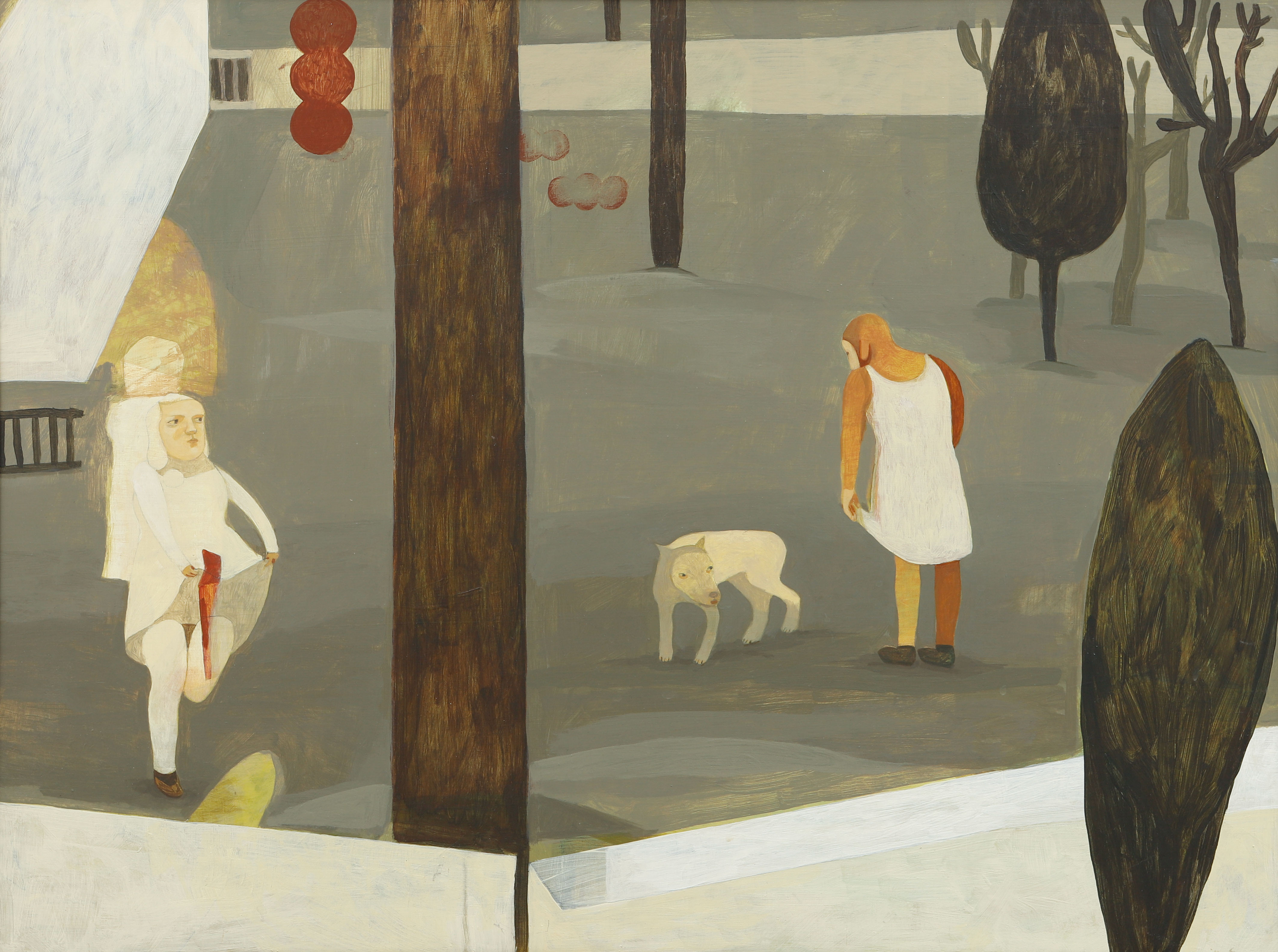 CAMILLA ENGMAN. "In the backyard". Akryl på pannå, signerad.