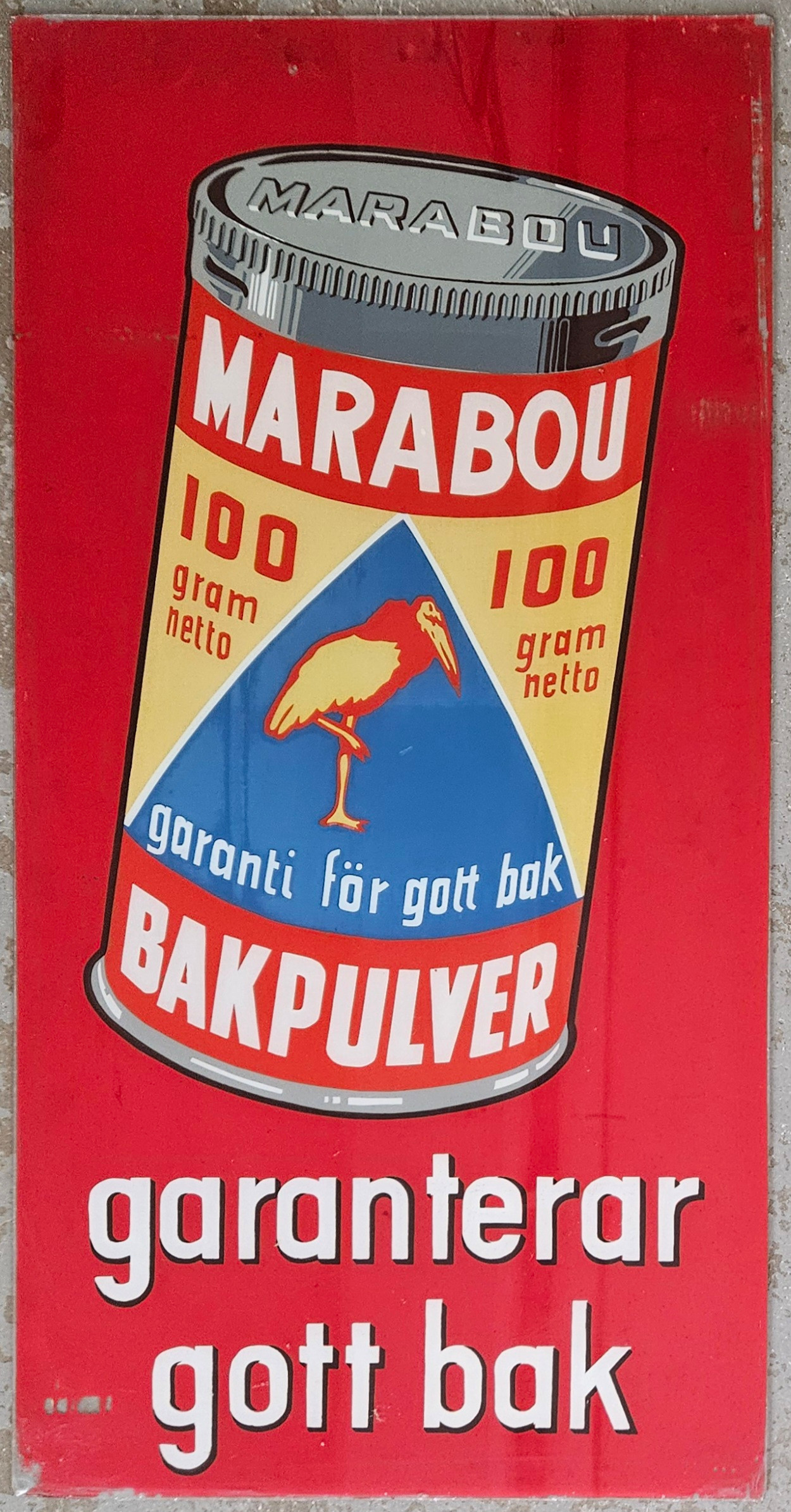 REKLAMSKYLT, glas, Marabou bakpulver, 1900-tal.