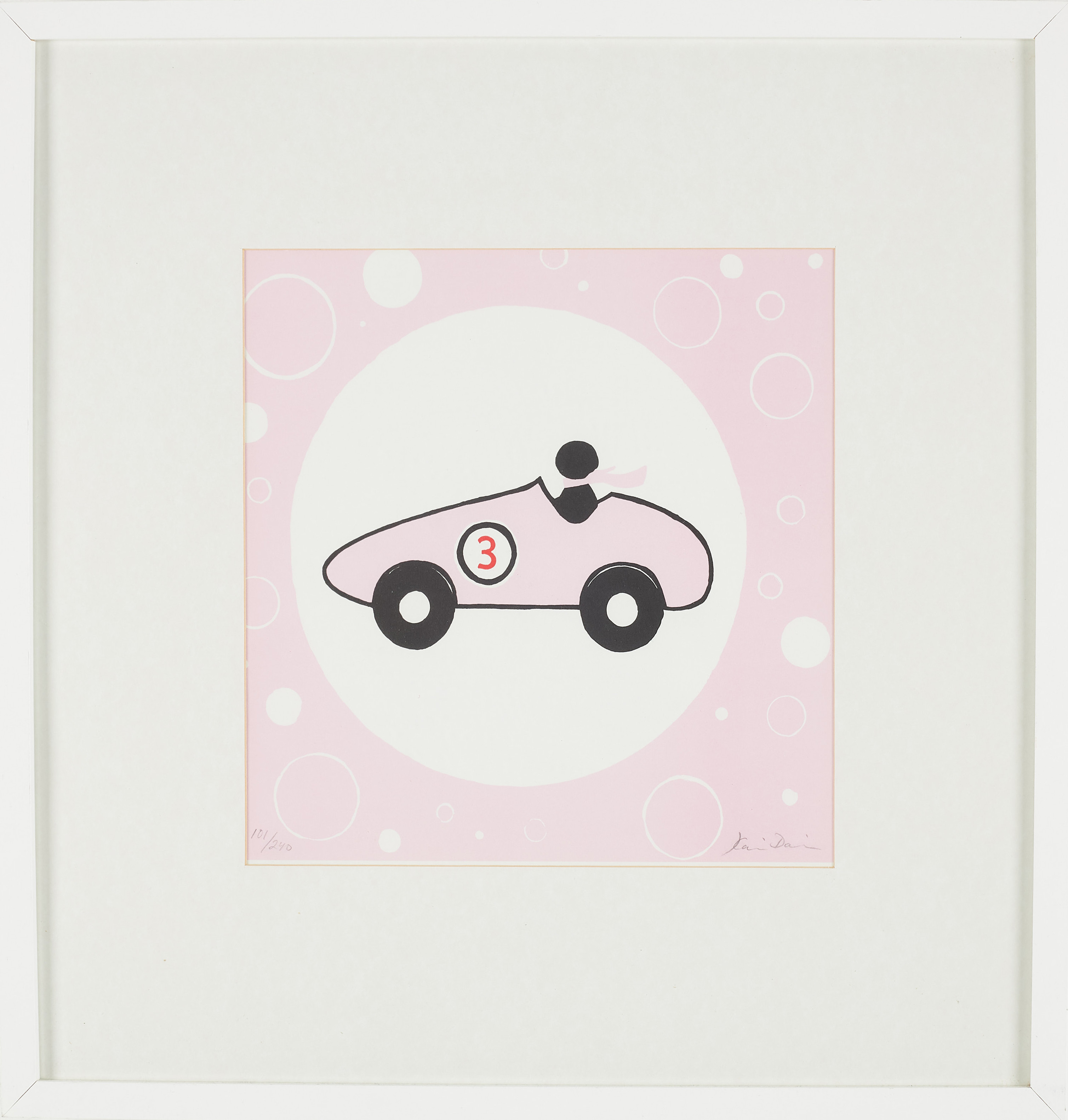 KARIN DAHLIN. Motiv med racerbil, litografi, signerad och numrerad 101/240.