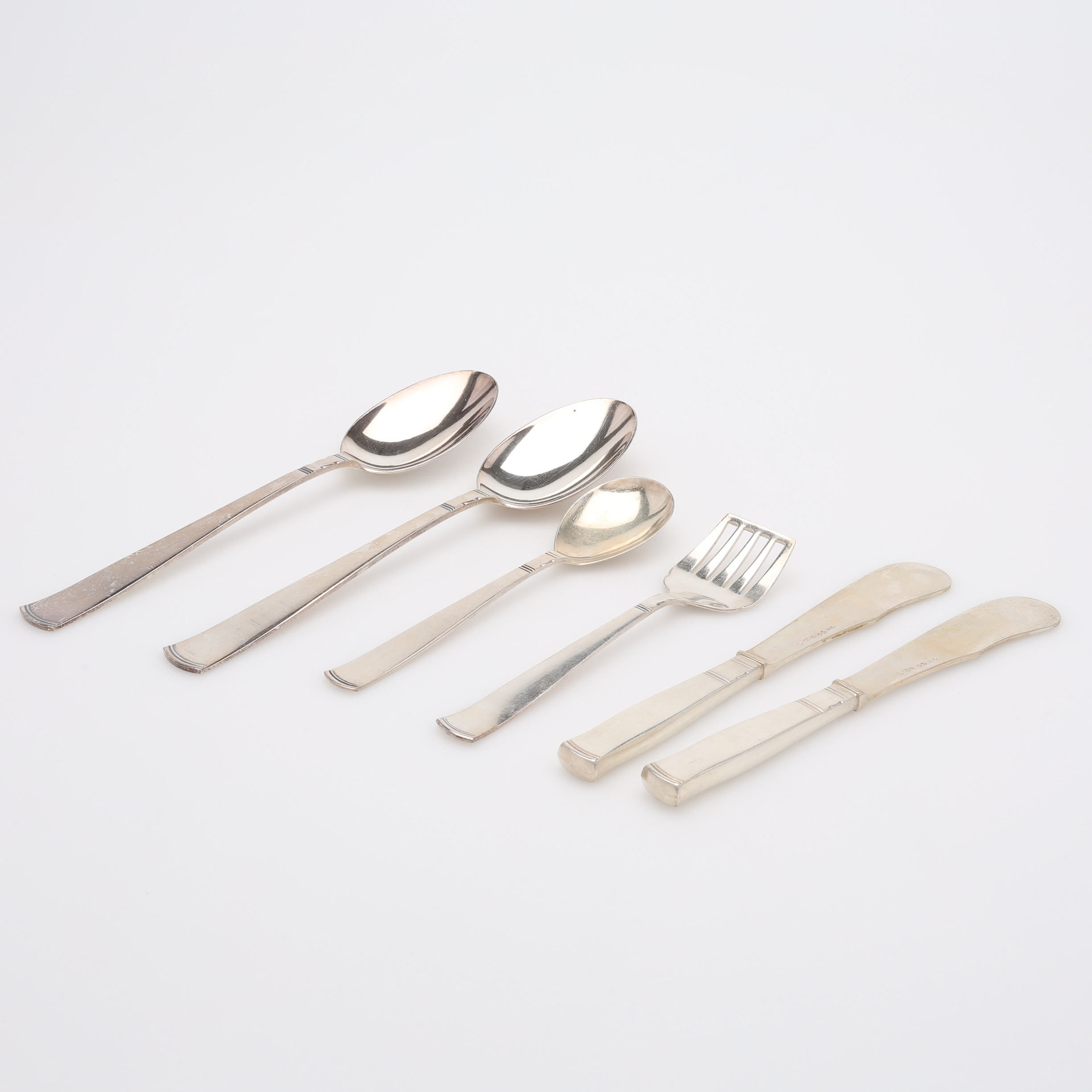 JACOB ÄNGMAN. BESTICK, SEX DELAR, SILVER, "ROSENHOLM", TOTAL VIKT 257 GRAM.