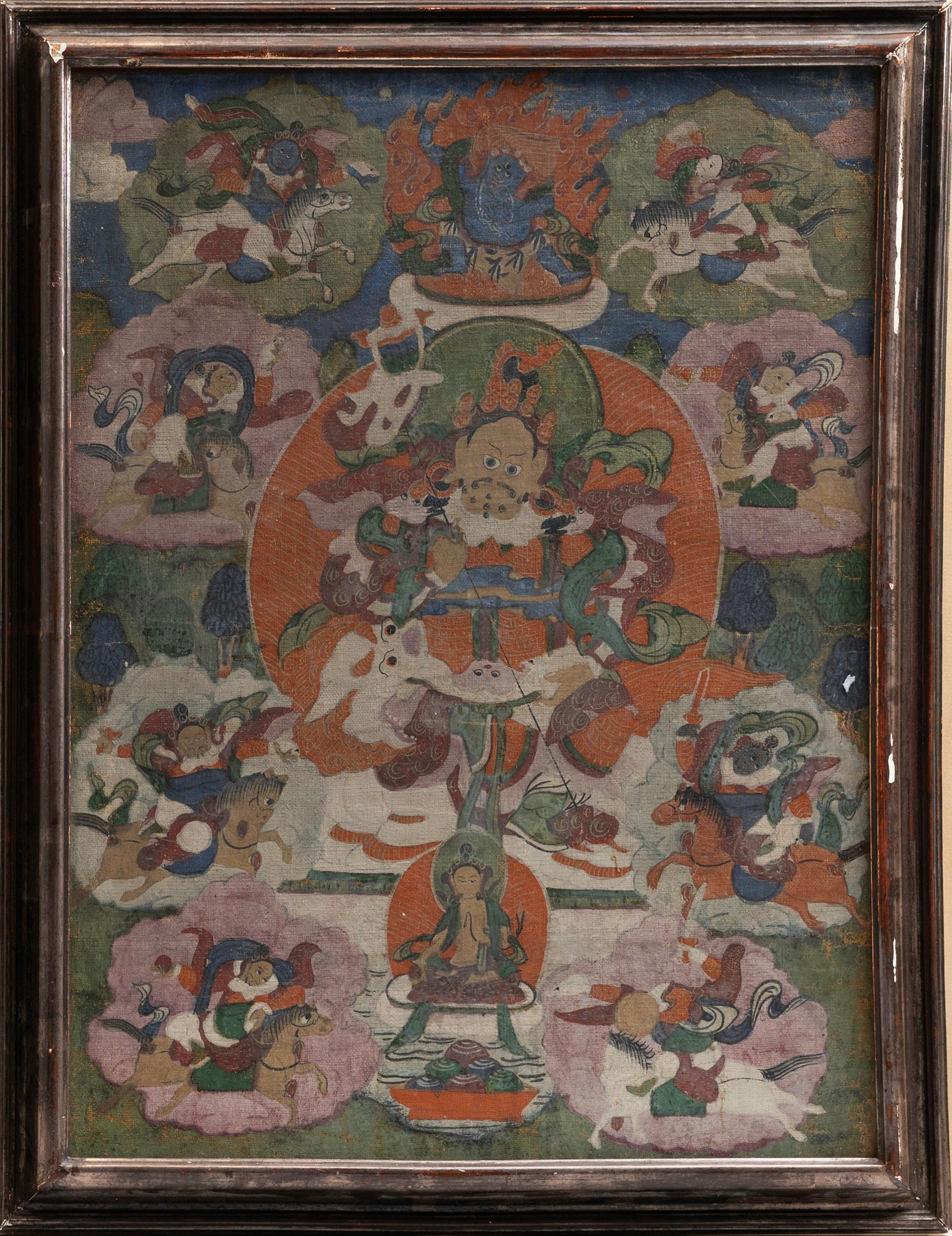 THANGKA, "Dharmapāla, Kubera," gouache på duk, Tibet, 1800-tal.