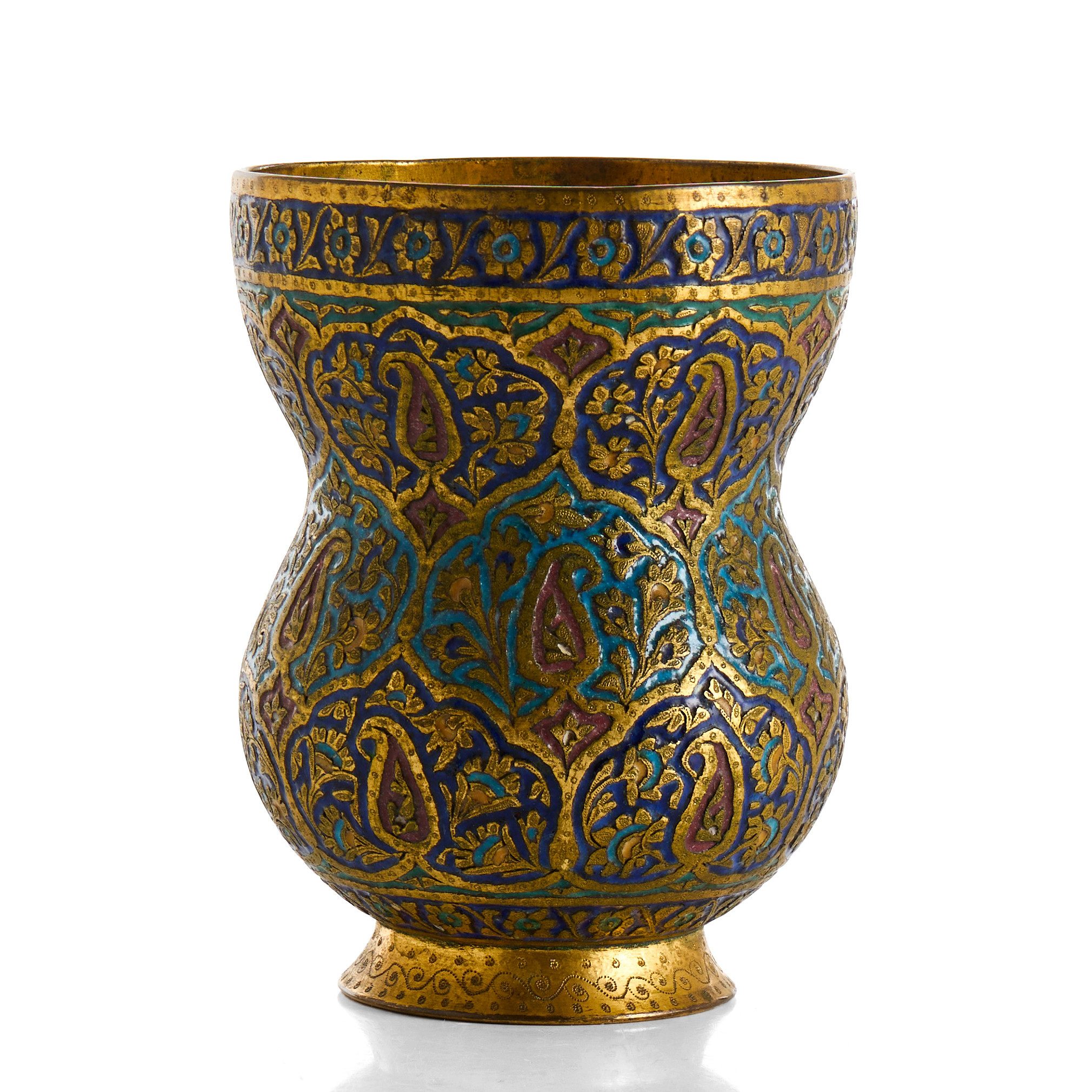 BÄGARE, förgylld koppar med emaljdekor, Indopersisk / Kashmir, sannolikt 1800-tal.
