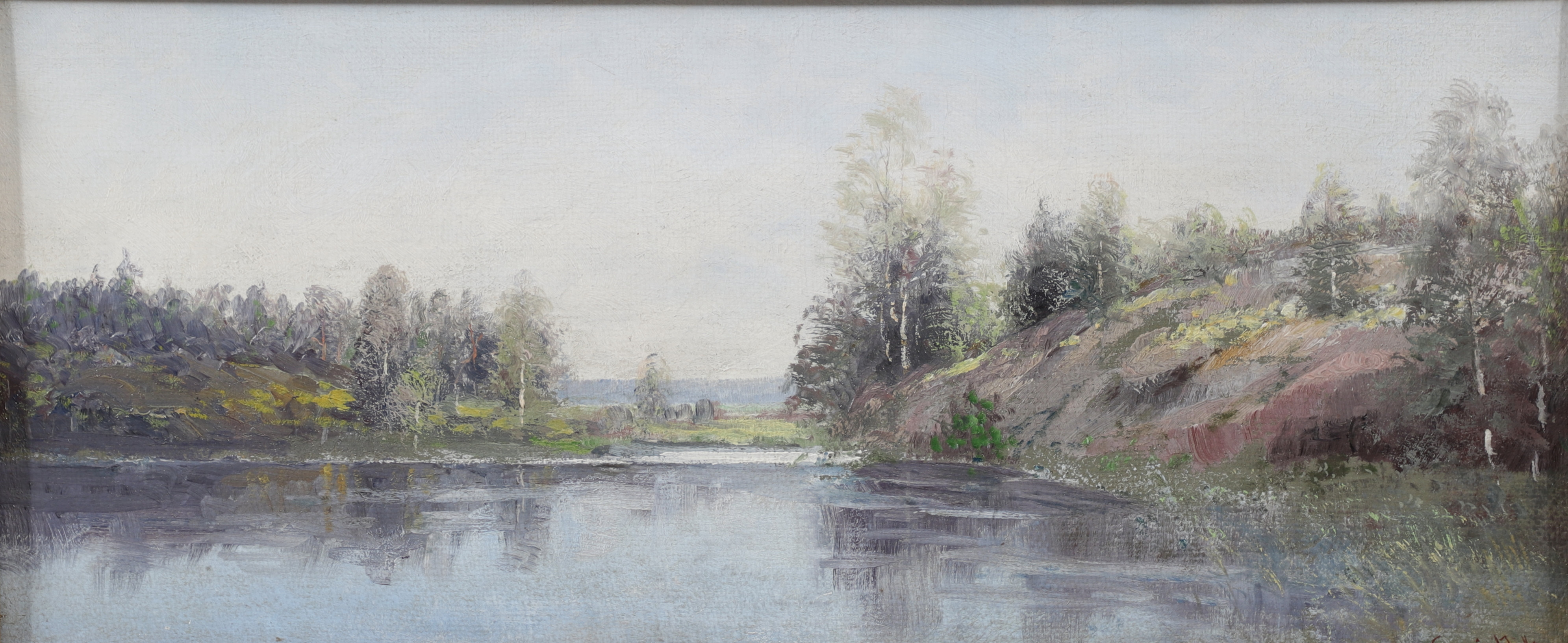 SEVERIN NILSON. "Vårbild - motiv från Huddinge", olja på pannå, signerad.