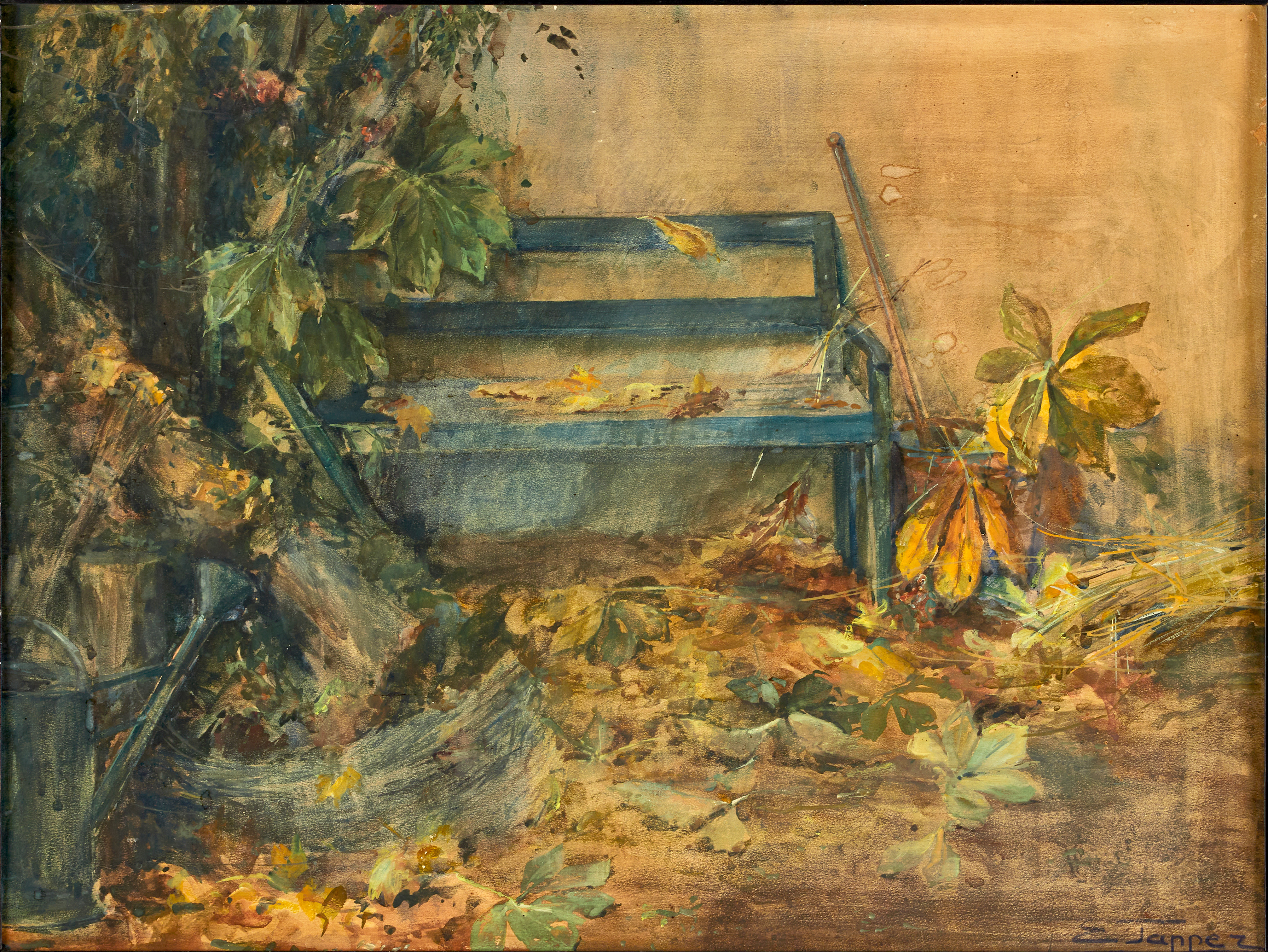 ELISABETH TAPPER (1875-1936). Parkbänk, signerad, akvarell på papper uppfodrad på pannå.