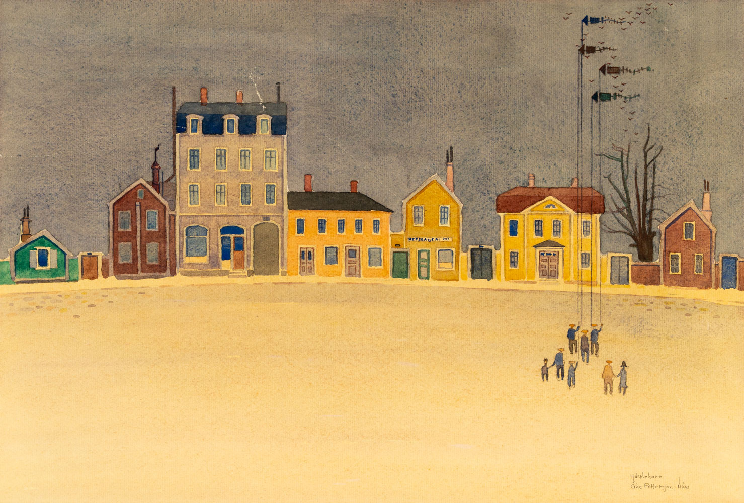 ÅKE PETTERSSON NÅW. Akvarell/Blandteknik, "Hästlekare", Signerad.