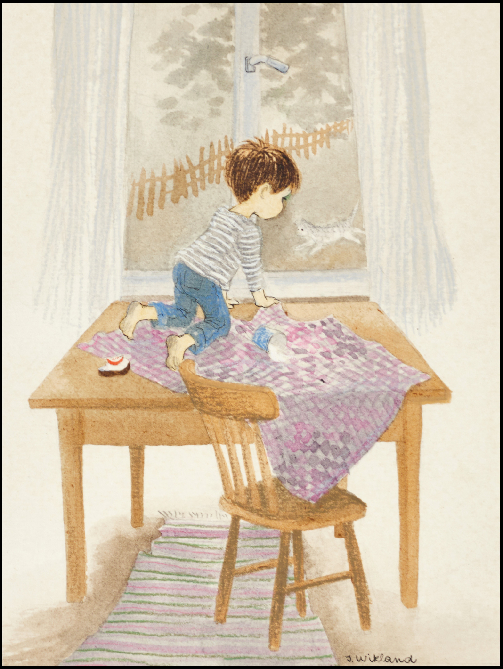 IlON WIKLAND (Estland/Sverige, född 1930), Pojke vid fönstret, signerad I. Wikland, akvarell/blandteknik på papper.