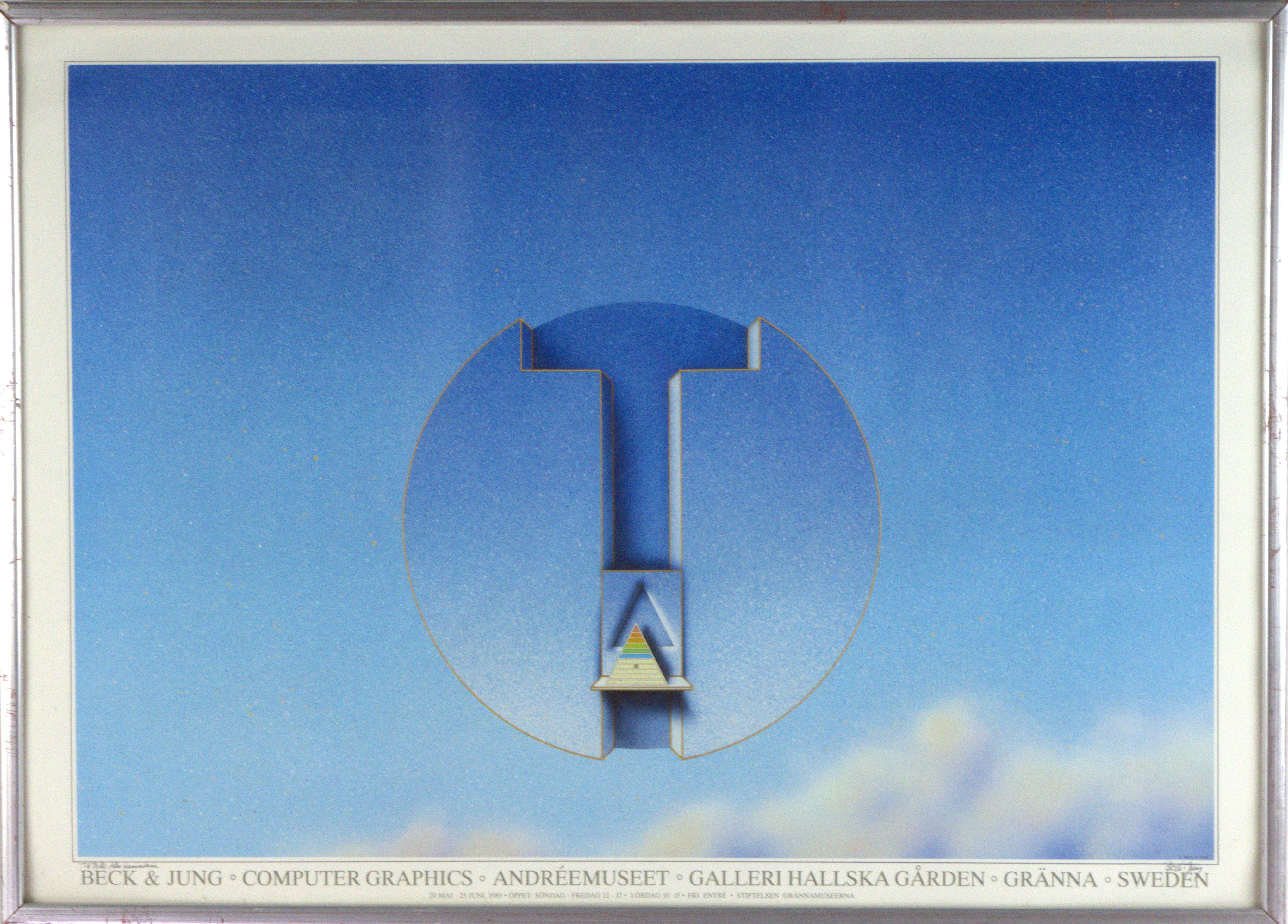 BO LJUNGBERG. Utställningsaffisch, "Beck & Jung. Computer Graphics. Andréemuseet. Galleri Hallska Gården. Gränna. Sweden, signerad på trycket, 1989.