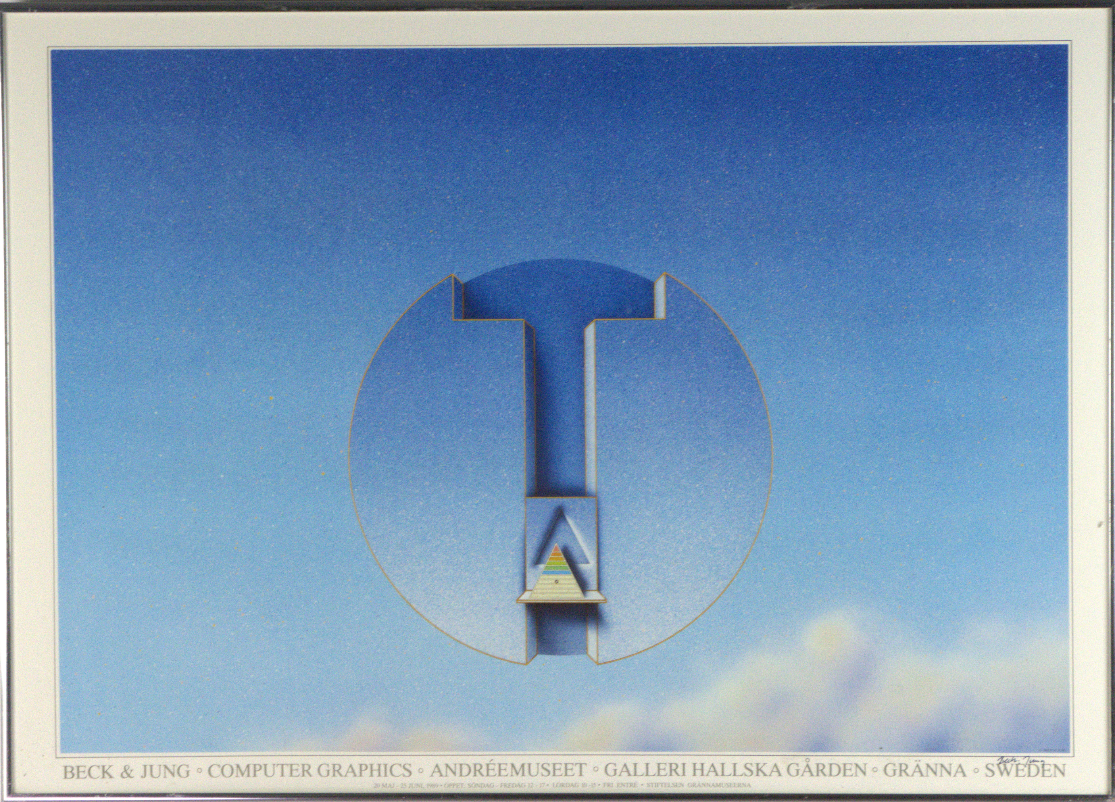 BO LJUNGBERG. Utställningsaffisch, Beck & Jung. "Computer Graphics". Andréemuseet. Galleri Hallska Gården. Gränna. Sweden, signerad på trycket, 1989.