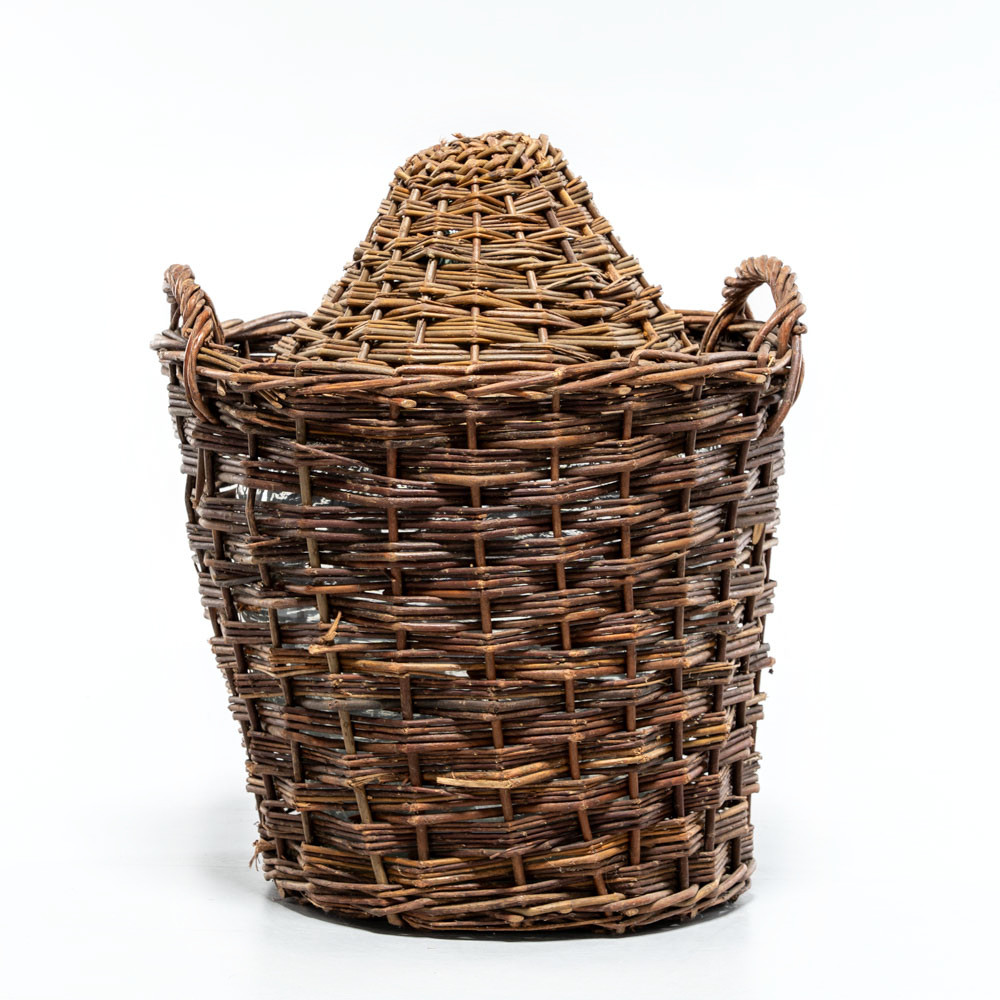 DAMEJEANNE i korg, klarglas, 1900-tal.