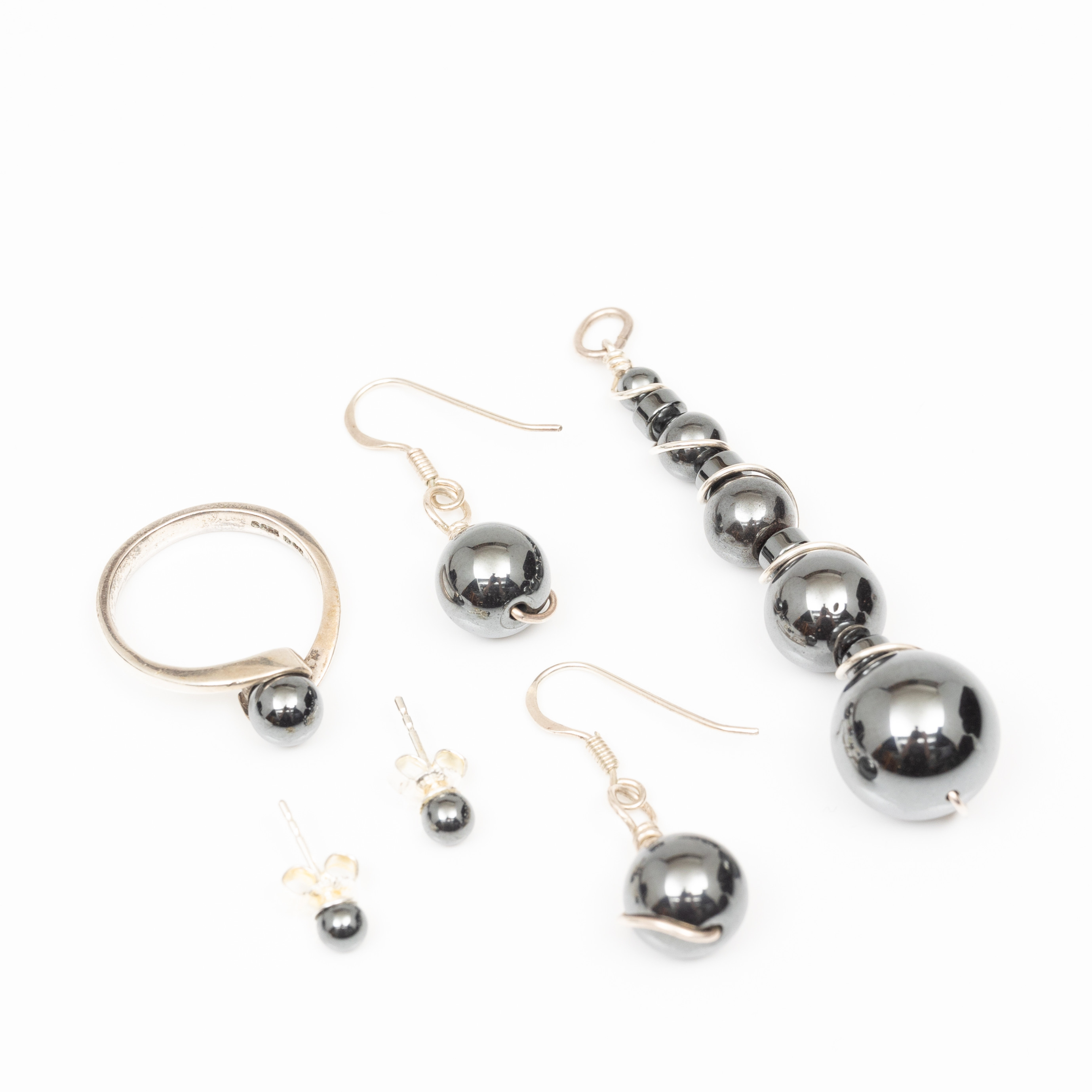 PARTI SMYCKEN, Silver, Hematit, 4 delar.