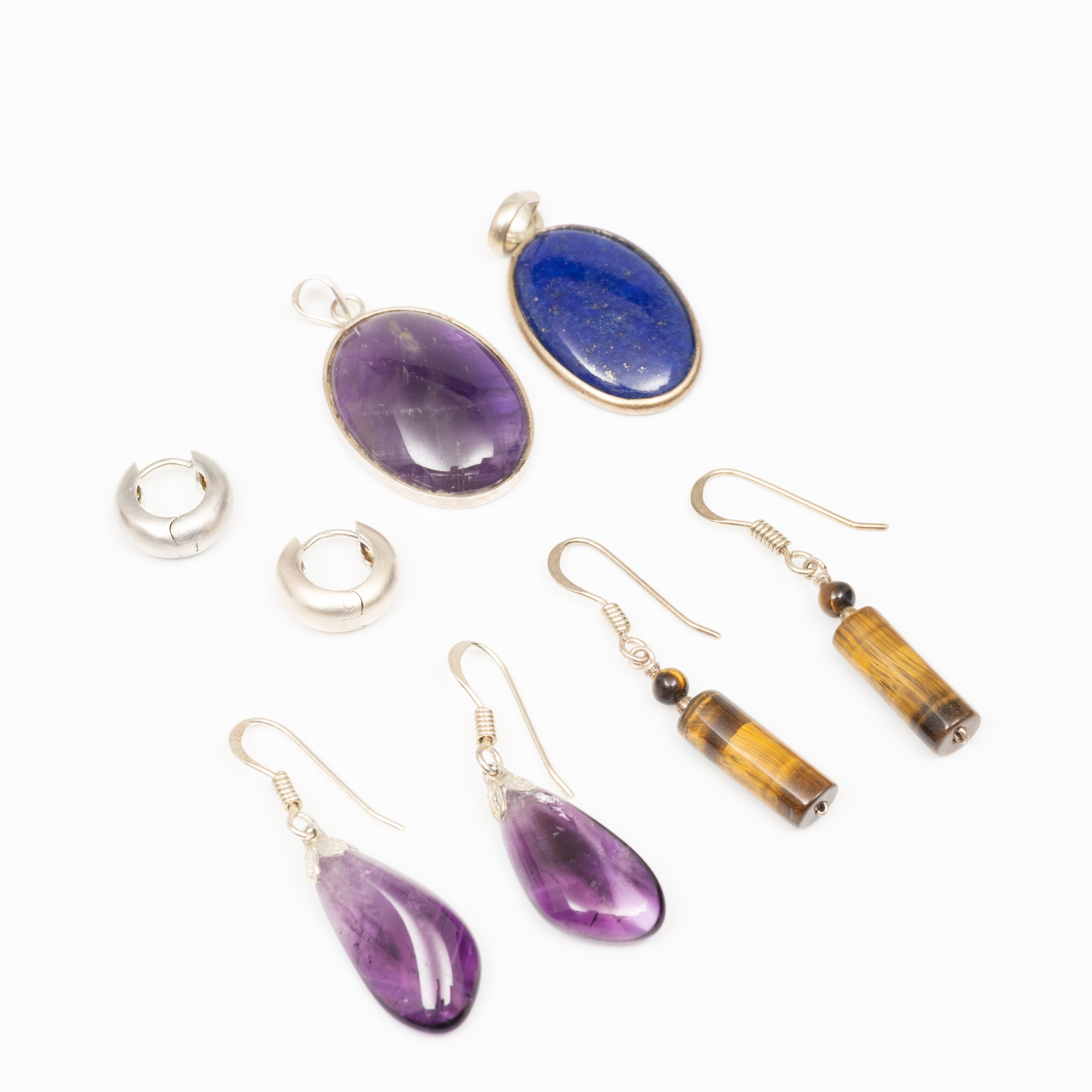 HÄNGEN & ÖRHÄNGEN, 5 delar, Ametist, Tigeröga, Lapiz Lazuli.