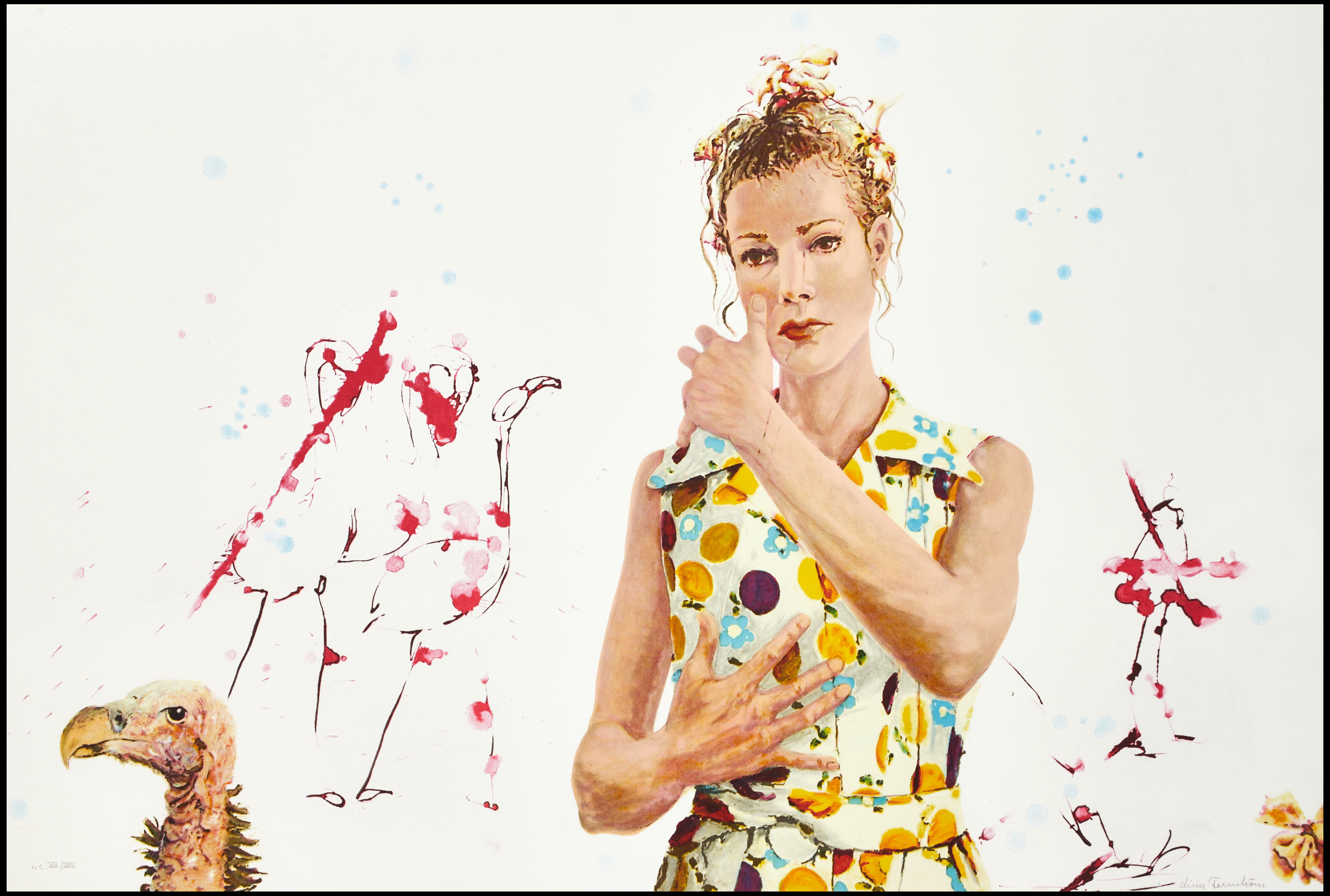 LINN FERNSTRÖM (född 1974): "Omhålla" - Självporträtt, signerad Linn Fernström, HC XX/XXV, färglitografi.