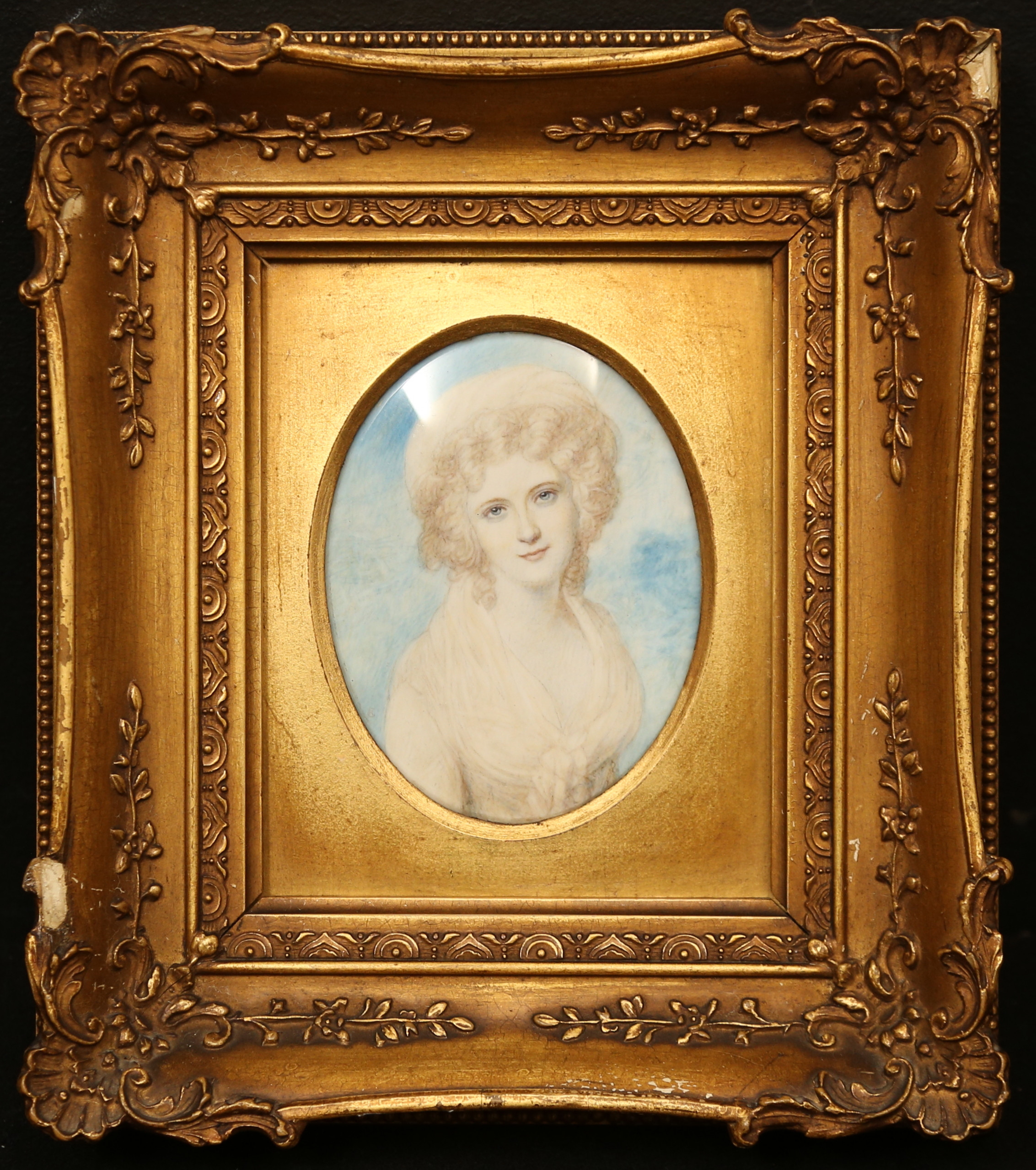 OIDENTIFIERAD KONSTNÄR. porträtt, akvarell på pannå, signerad.