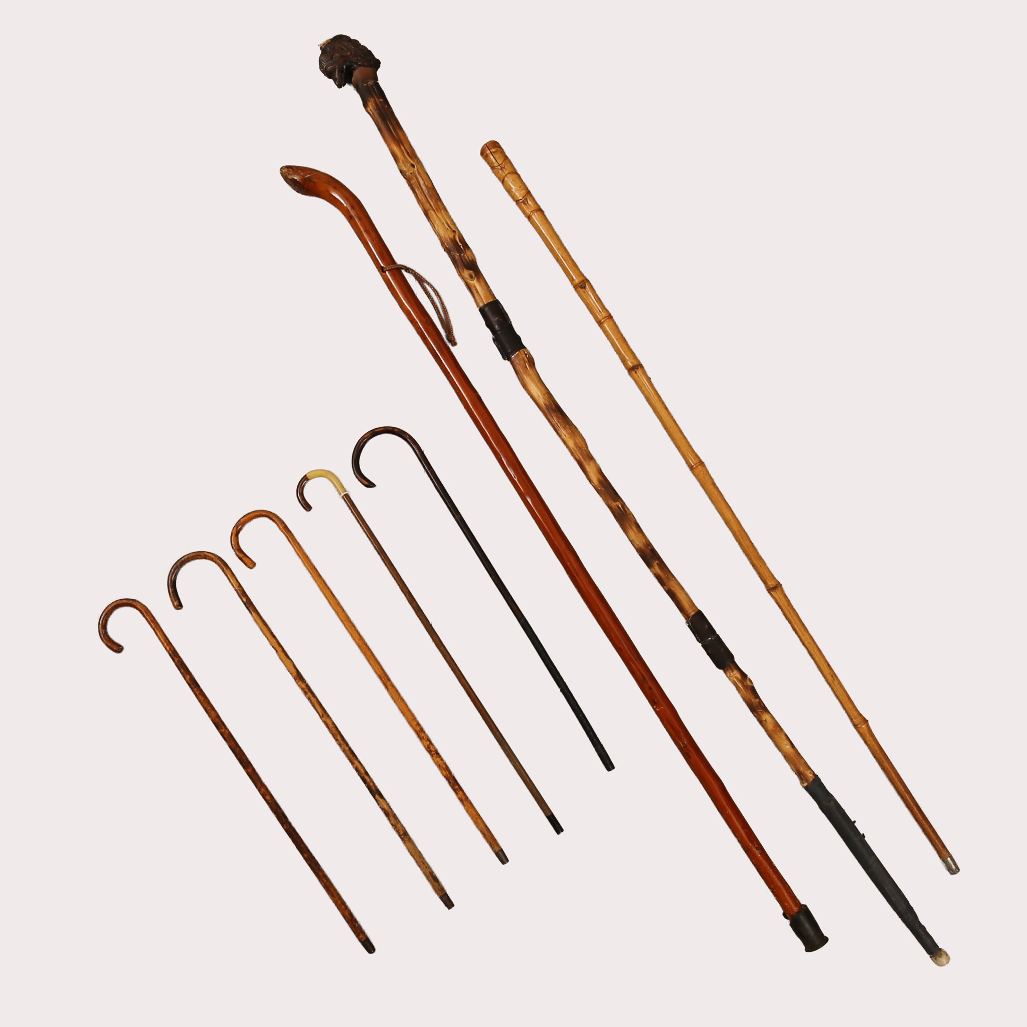 CHAPLIN- OCH VADRINGSKÄPPAR, trä, horngrepp, 8st.