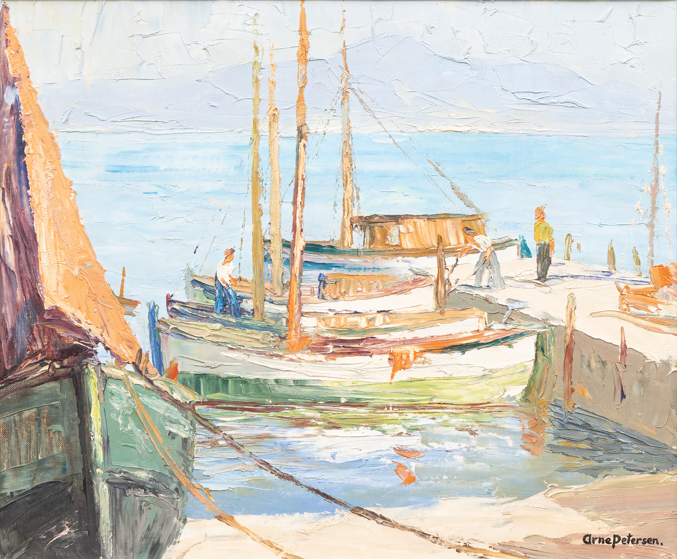 ARNE PETERSEN (DANAMRK 1907-1989. "Sommermorgen i Neapelgolfen", olja på duk, signerad.