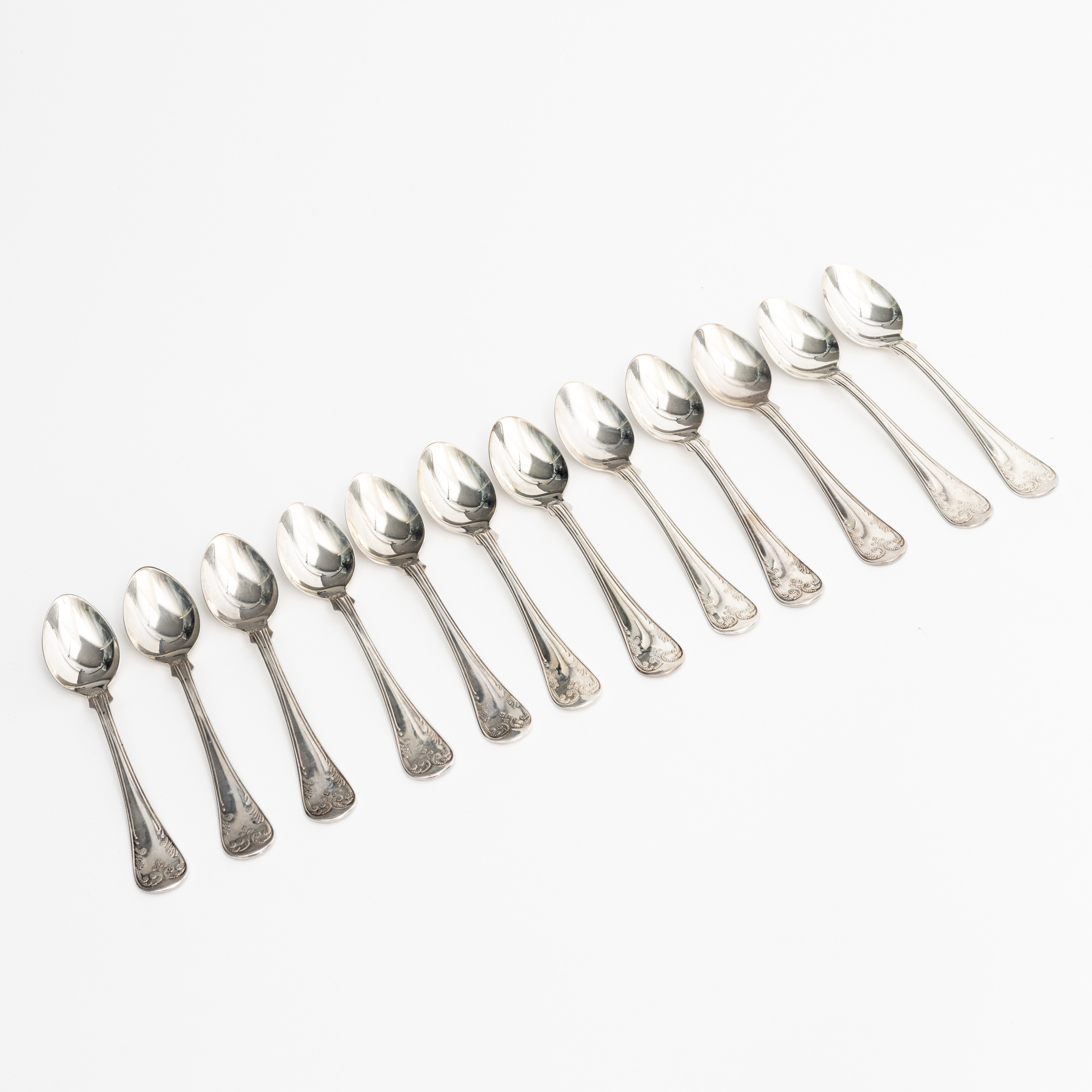 KAFFESKEDAR, 12 st, silver, gammal frank modell, MEMA, 1988- 97.