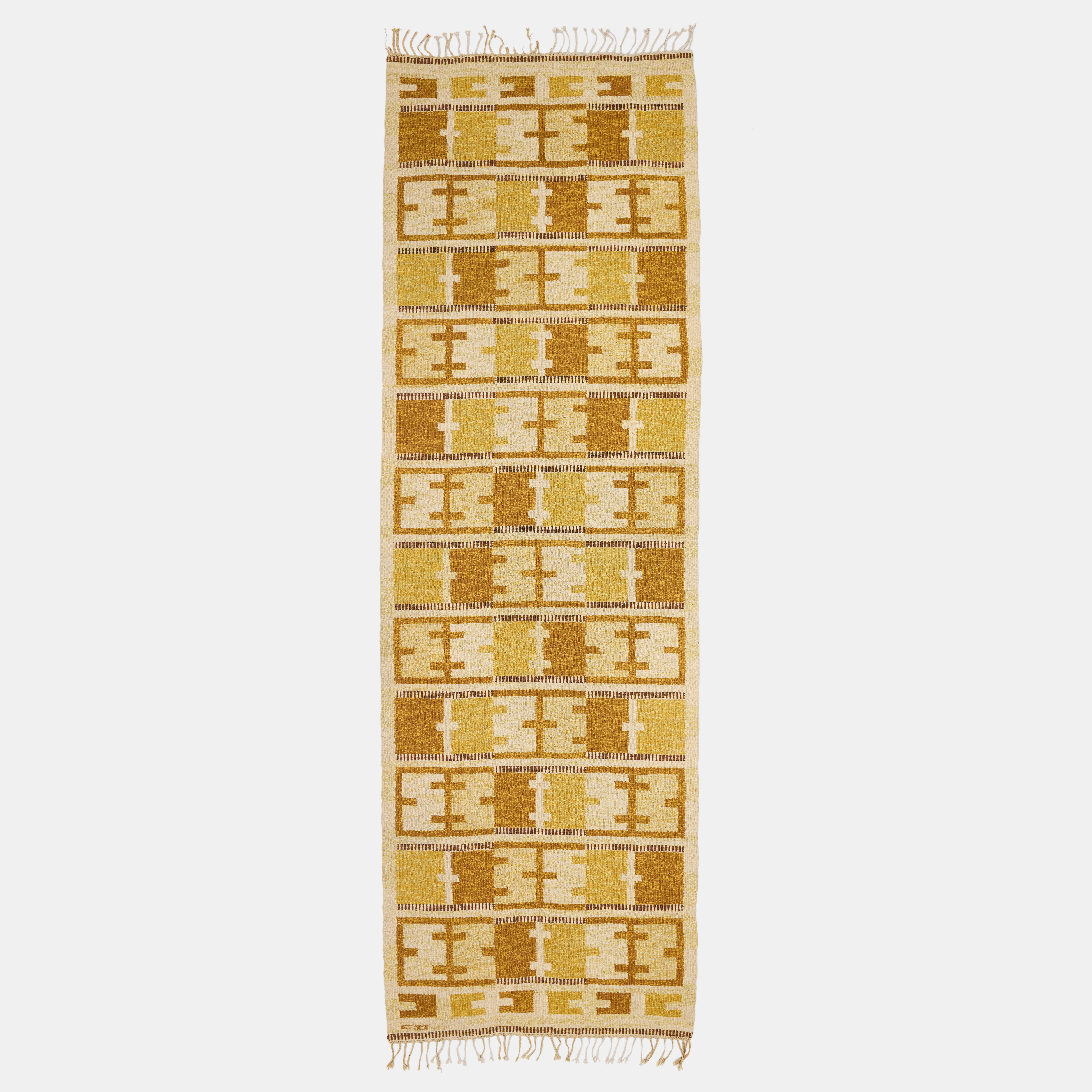 CARL DANGEL. Gallerimatta, rölakan, dekor i gult och brunt, 342 x 110 cm.