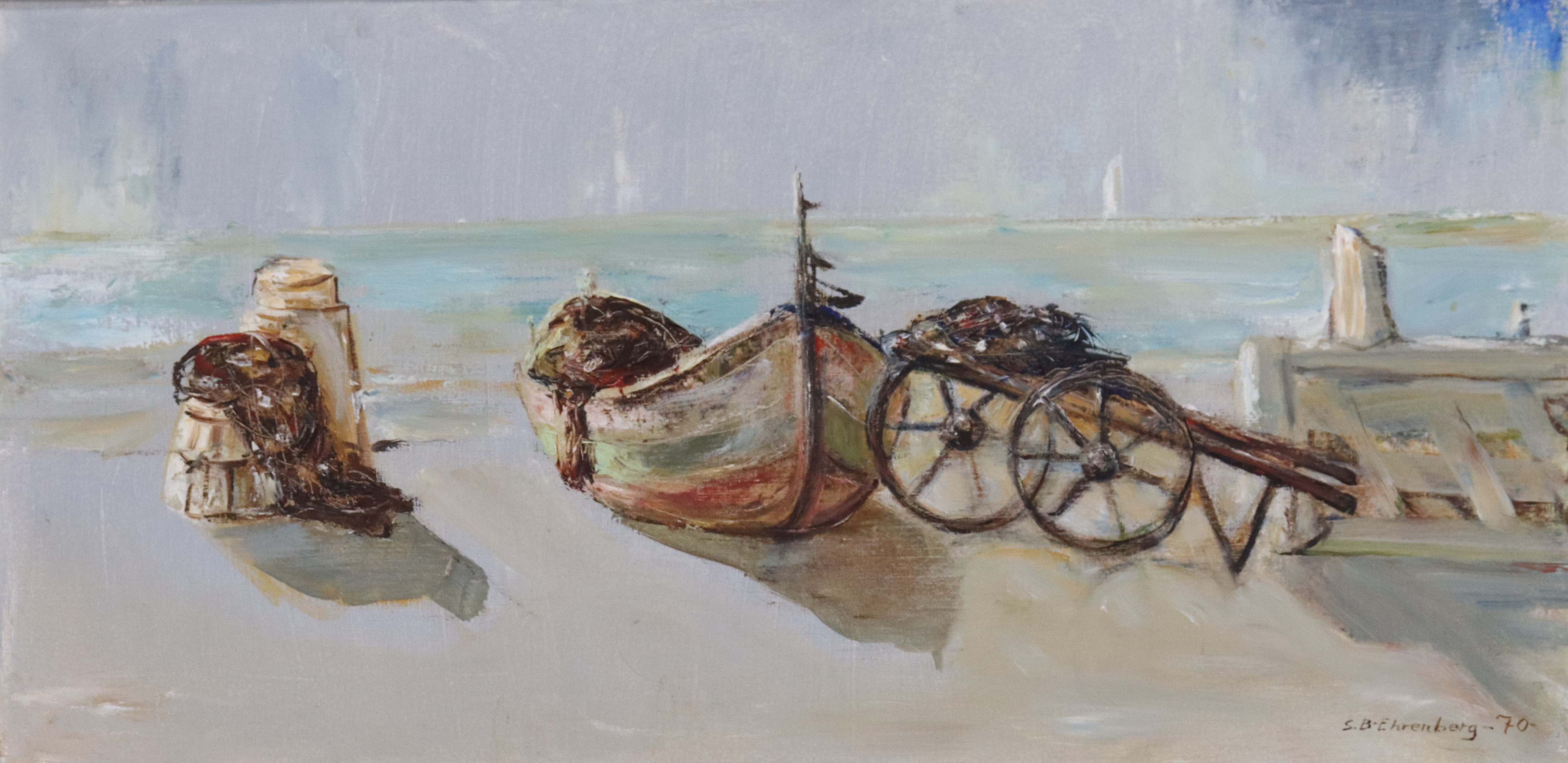 SOLVEIG BORGGREN ERHENBERG. olja på duk, uppdragen båt.