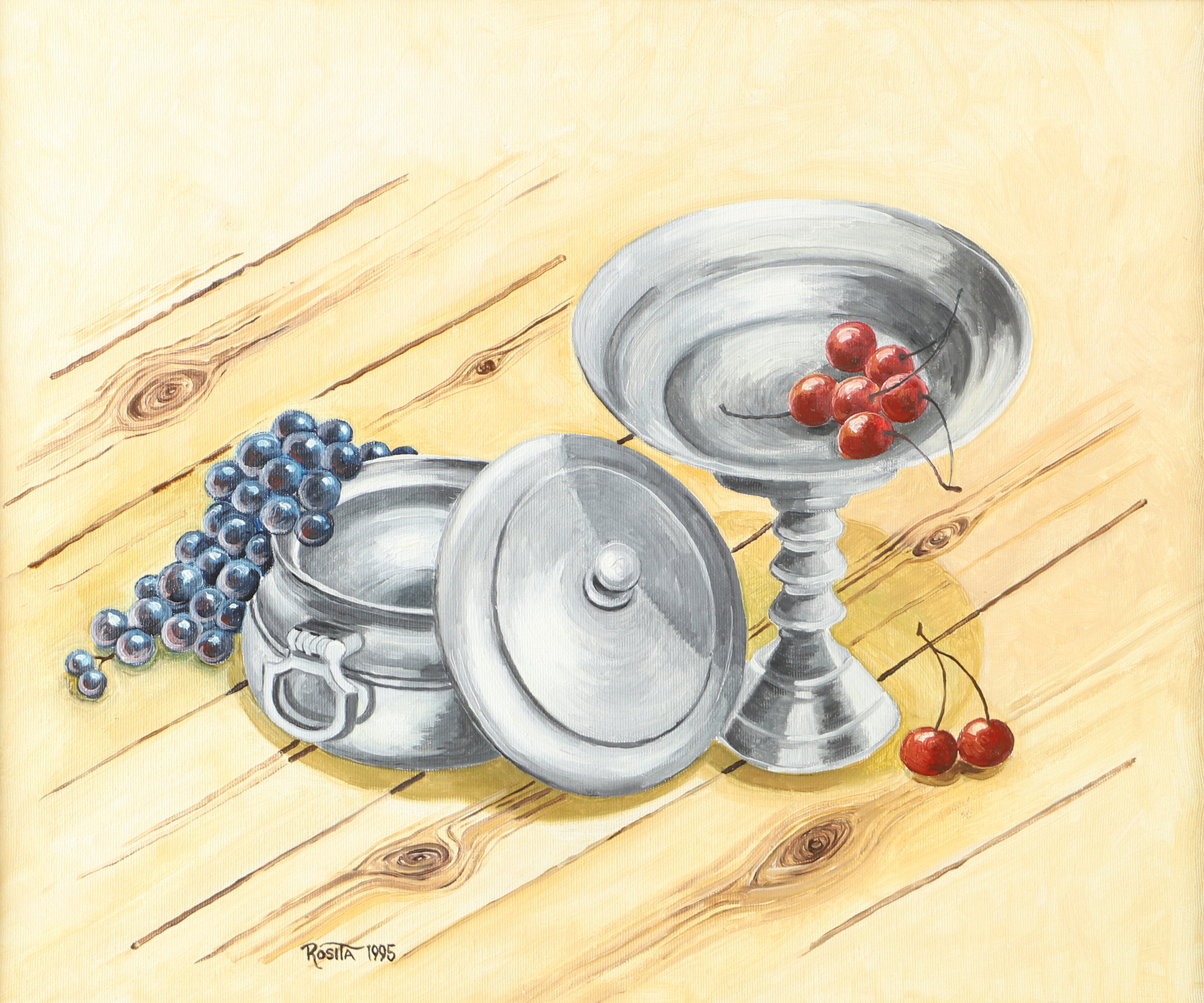 OIDENTIFIERAD KONSTNÄR. Stilleben, olja på duk, signerad Rosita 1995.