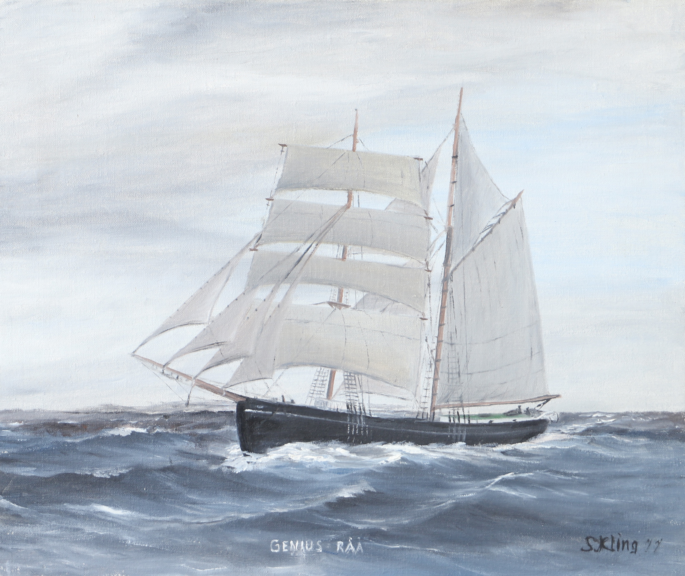 OIDENTIFIERAD KONSTNÄR. "Genius Råå", olja på duk, otydligt signerad.