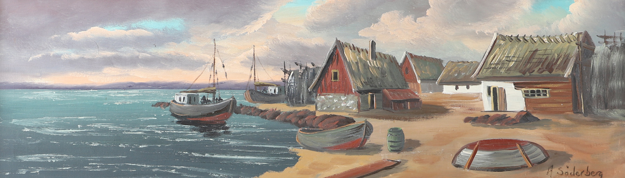 OIDENTIFIERAD KONSTNÄR. Fiskeby, olja på duk, signerad A. Söderberg.